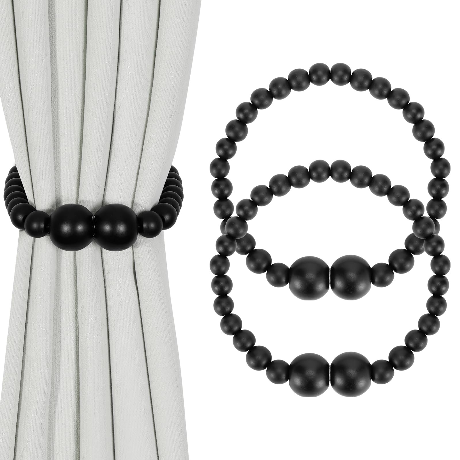 Boho Wood Bead Magnetic Curtain Tiebacks