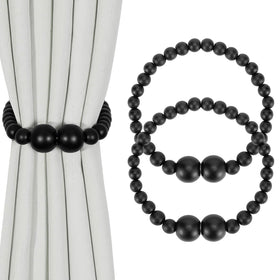 Boho Wood Bead Magnetic Curtain Tiebacks