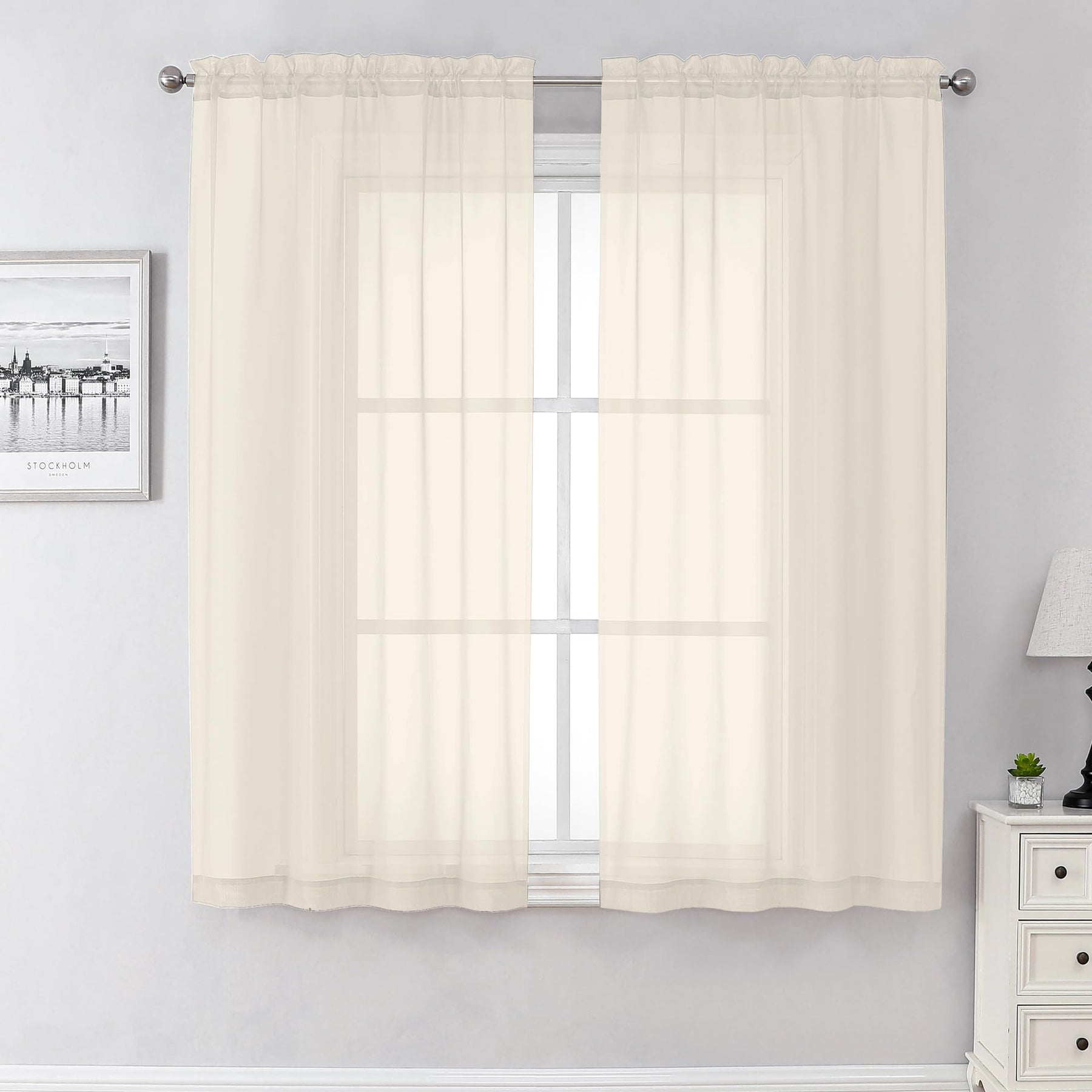 Airy Sheer Voile Curtains Set for Living Room & Bedroom