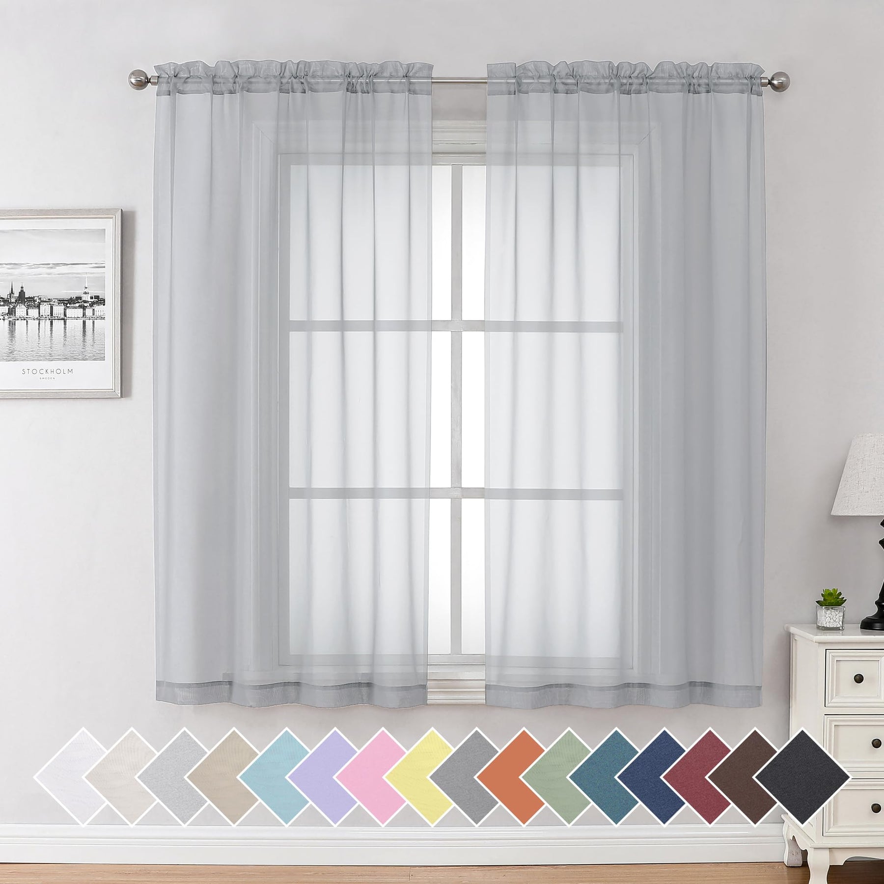 Airy Sheer Voile Curtains Set for Living Room & Bedroom