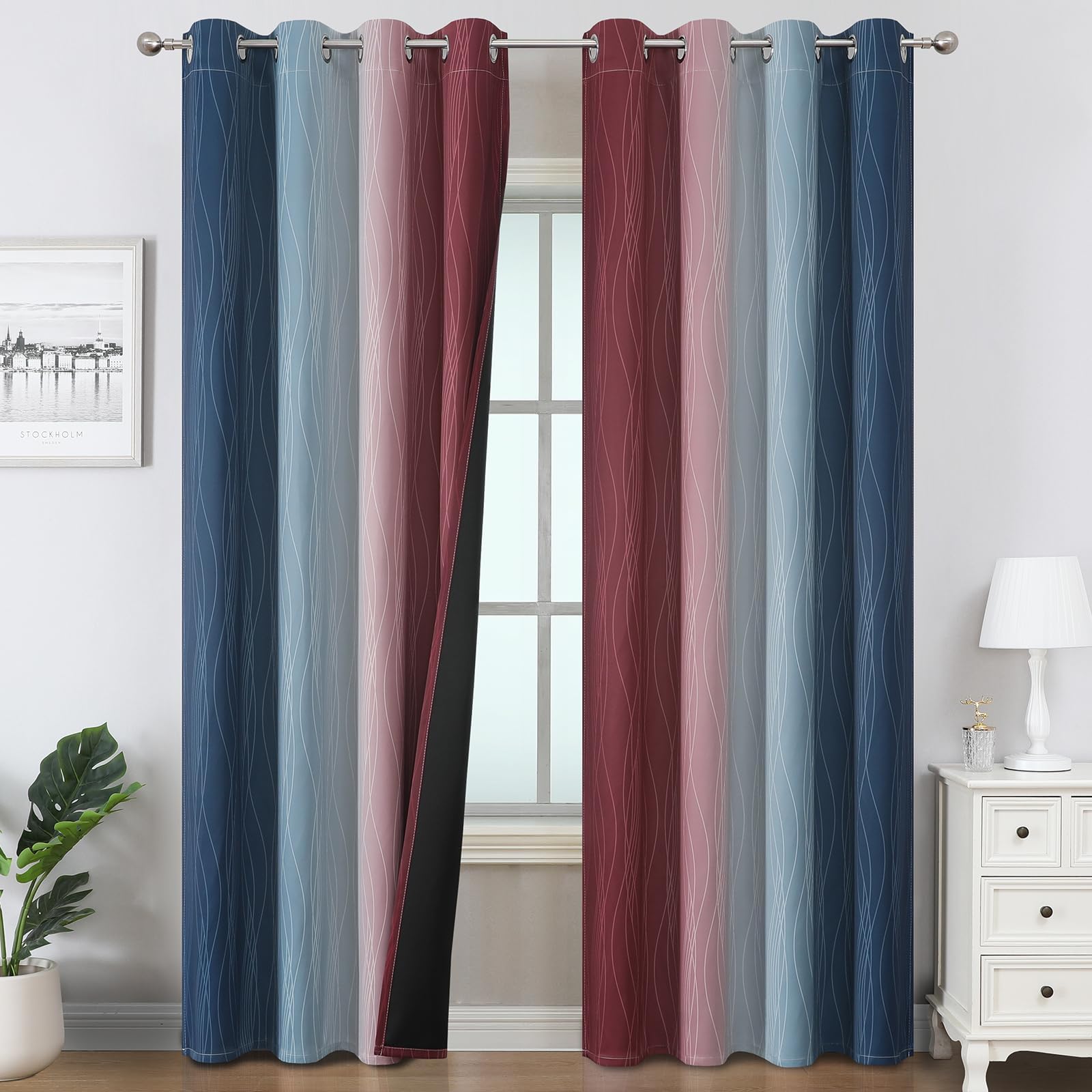 Estelar Textiler Ombre Blackout Curtains for Bedroom 2 Panels Set
