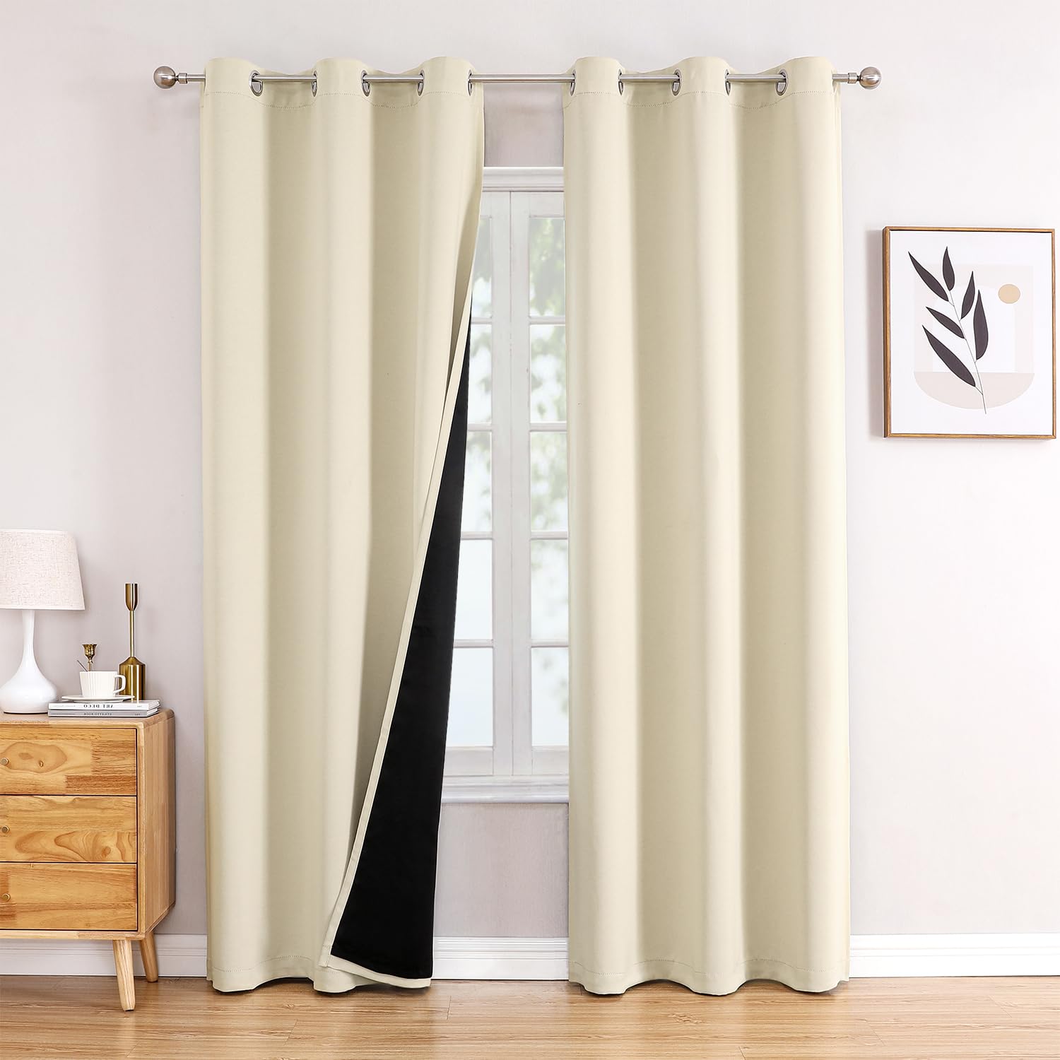 100% Blackout Thermal Insulated Grommet Curtains Set