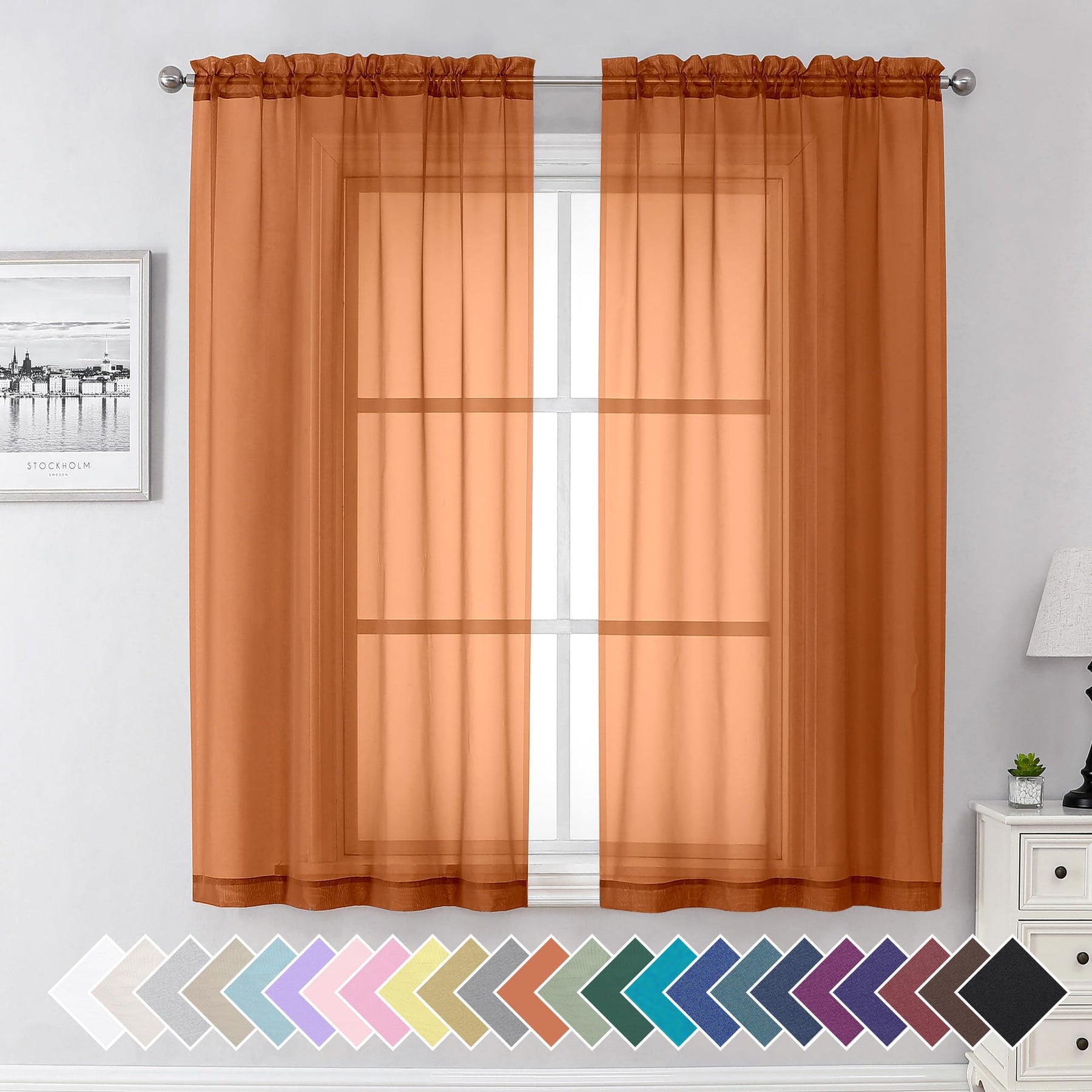 Airy Sheer Voile Curtains Set for Living Room & Bedroom