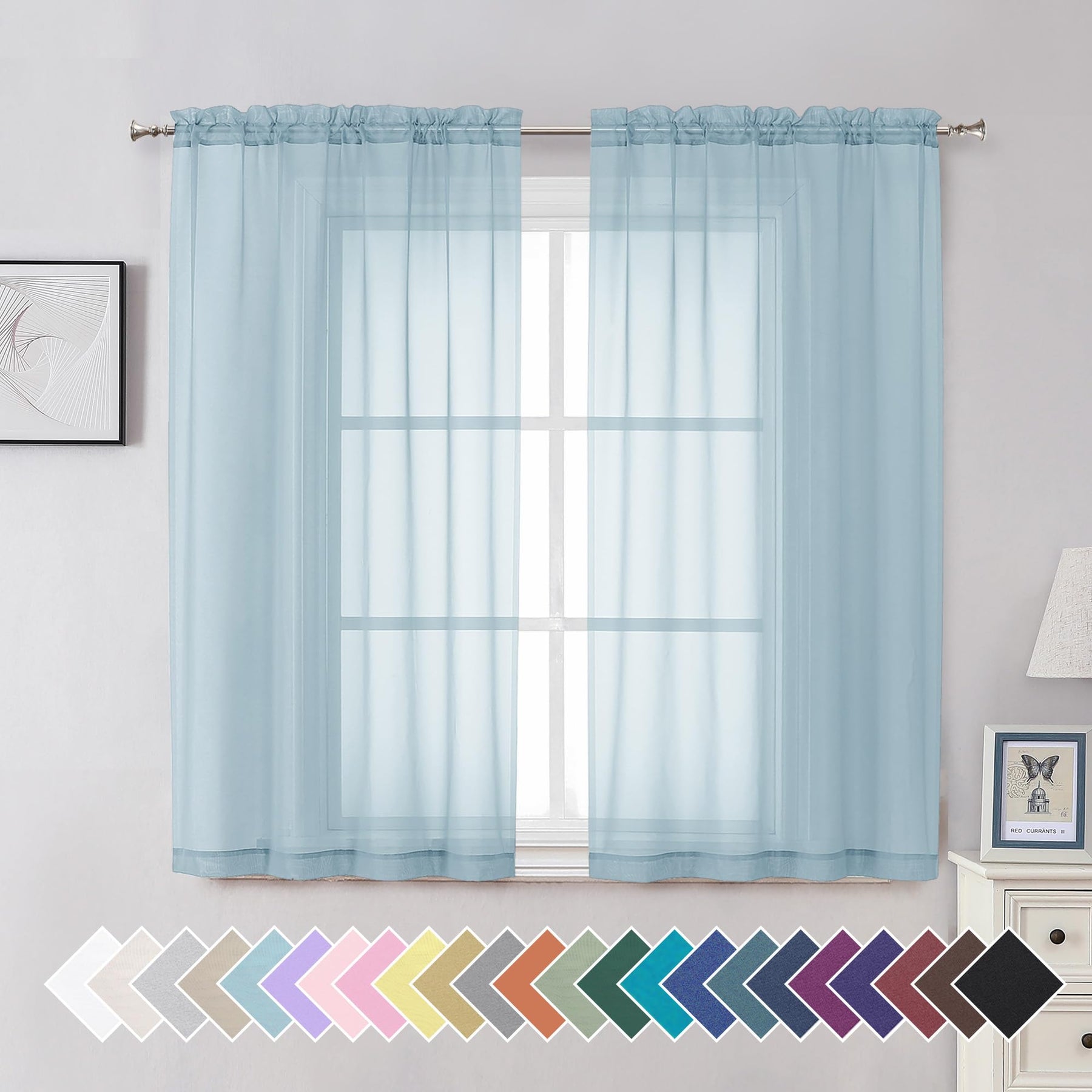 Airy Sheer Voile Curtains Set for Living Room & Bedroom