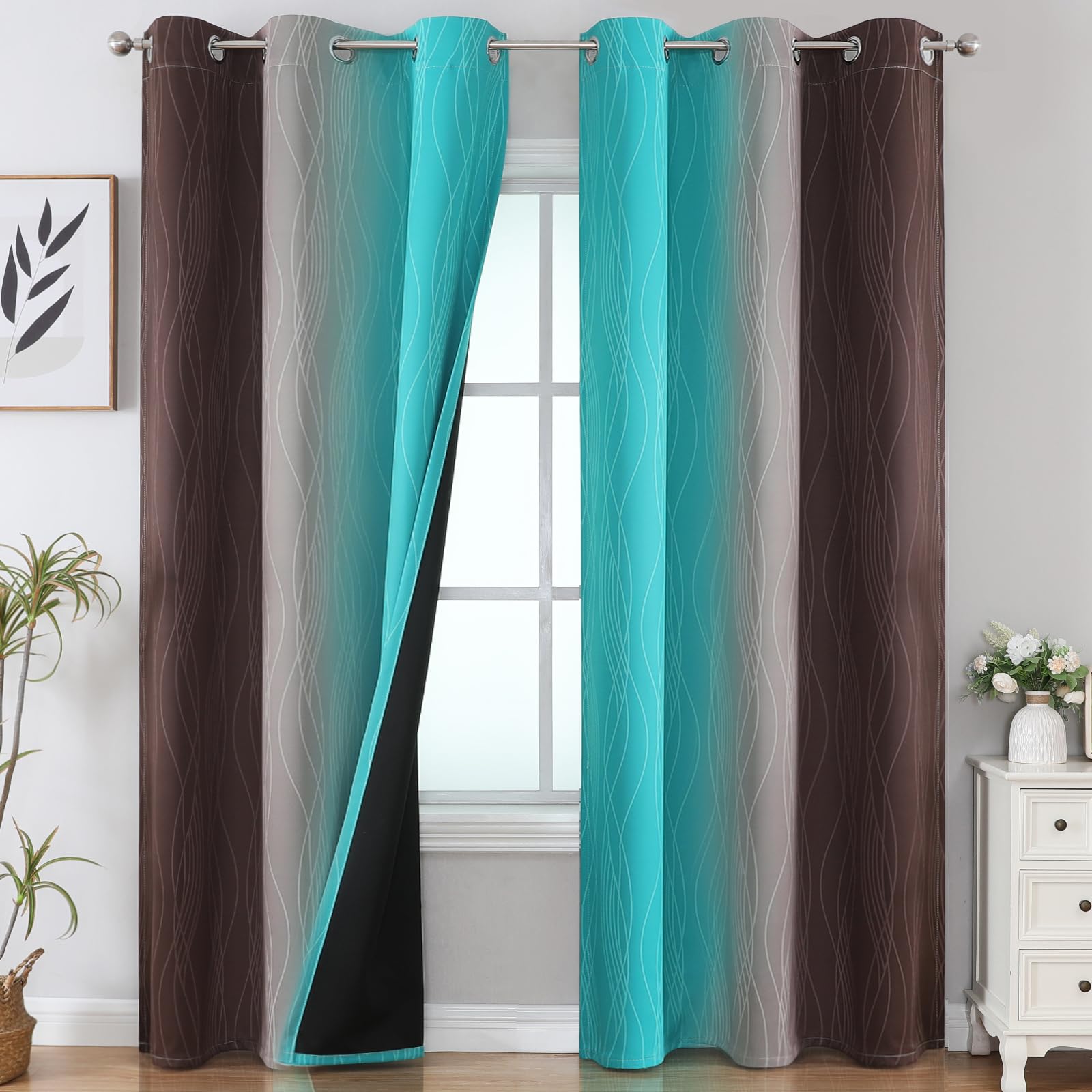 Estelar Textiler Ombre Blackout Curtains for Bedroom 2 Panels Set