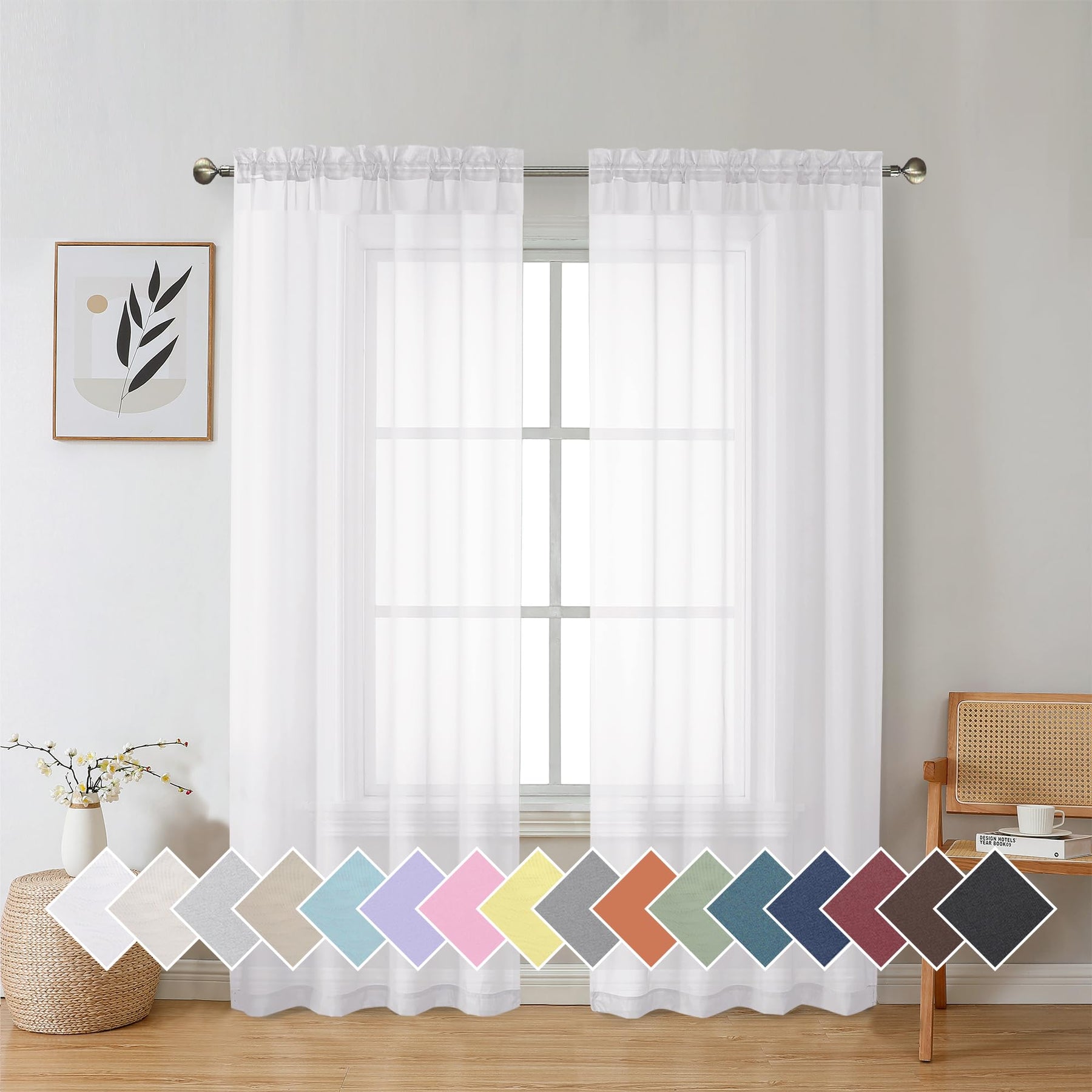 Airy Sheer Voile Curtains Set for Living Room & Bedroom
