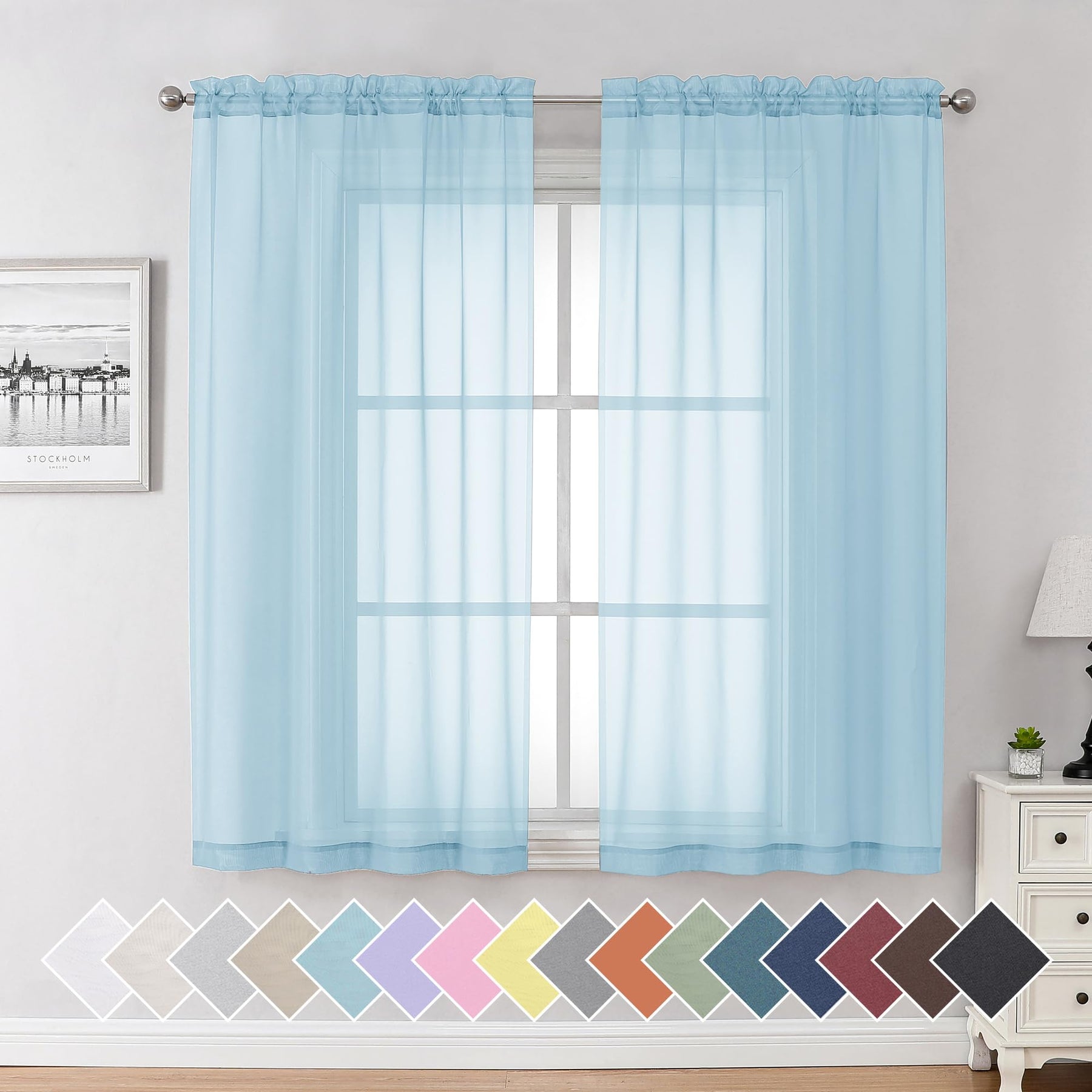 Airy Sheer Voile Curtains Set for Living Room & Bedroom