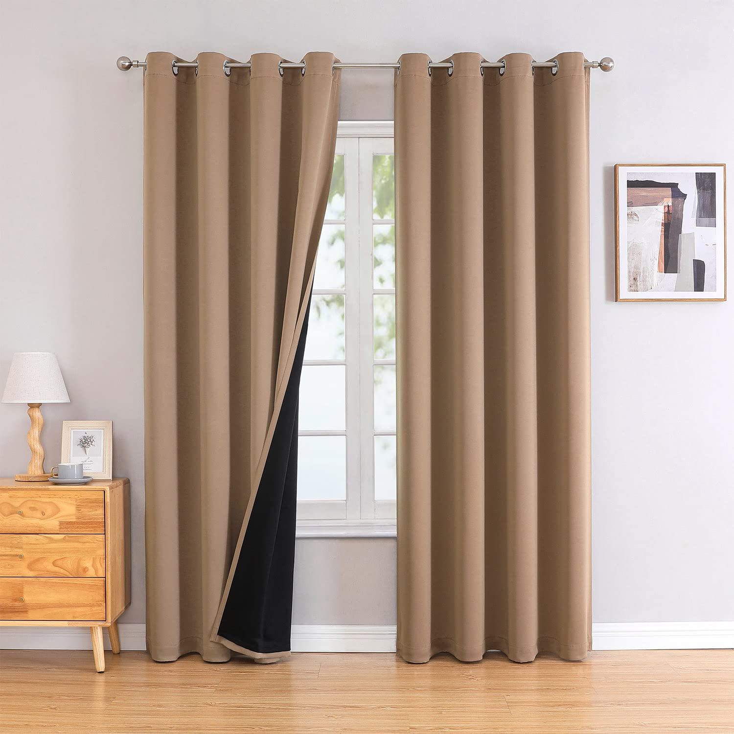 100% Blackout Thermal Insulated Grommet Curtains Set