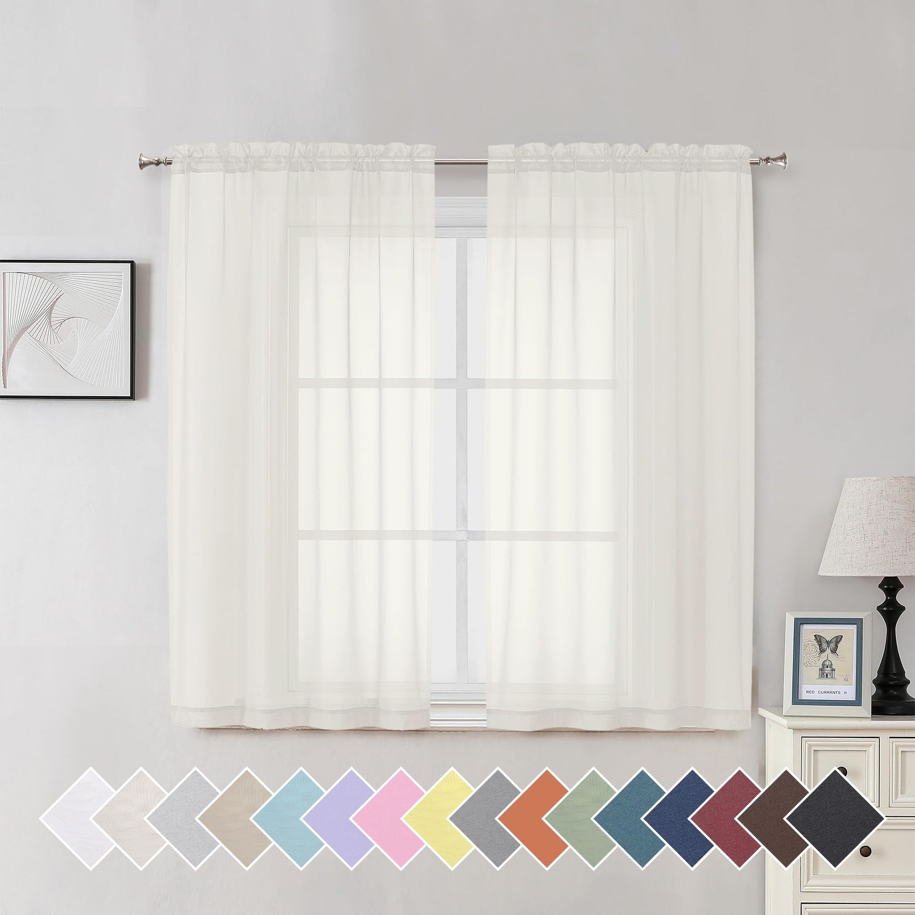 Airy Sheer Voile Curtains Set for Living Room & Bedroom
