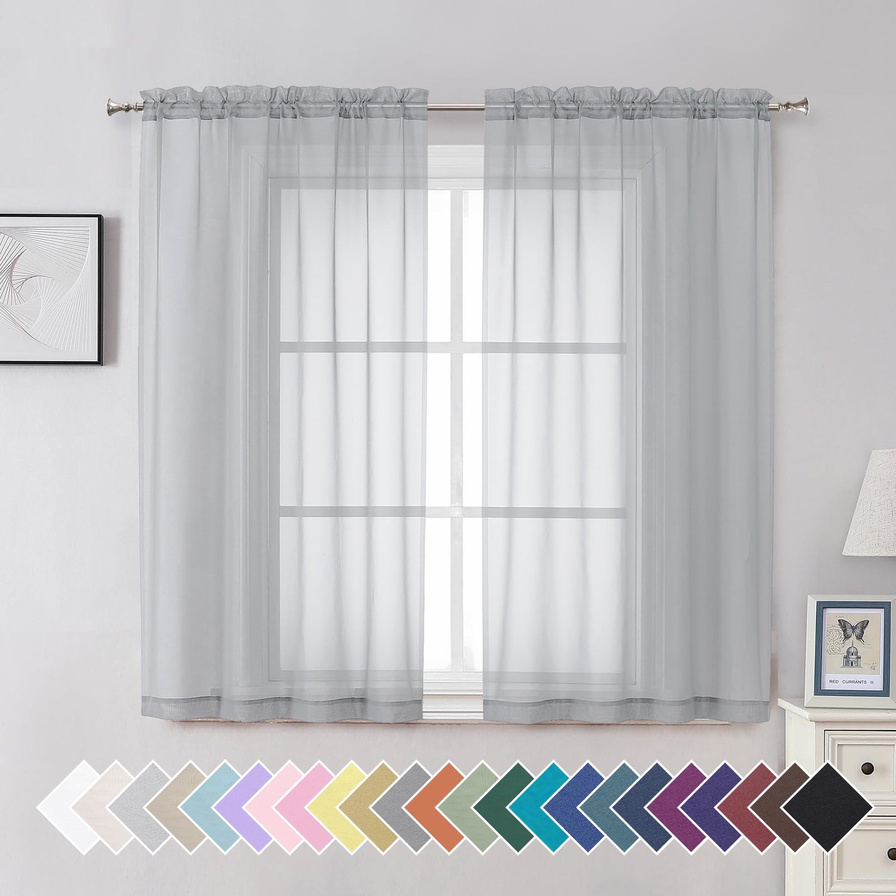 Airy Sheer Voile Curtains Set for Living Room & Bedroom