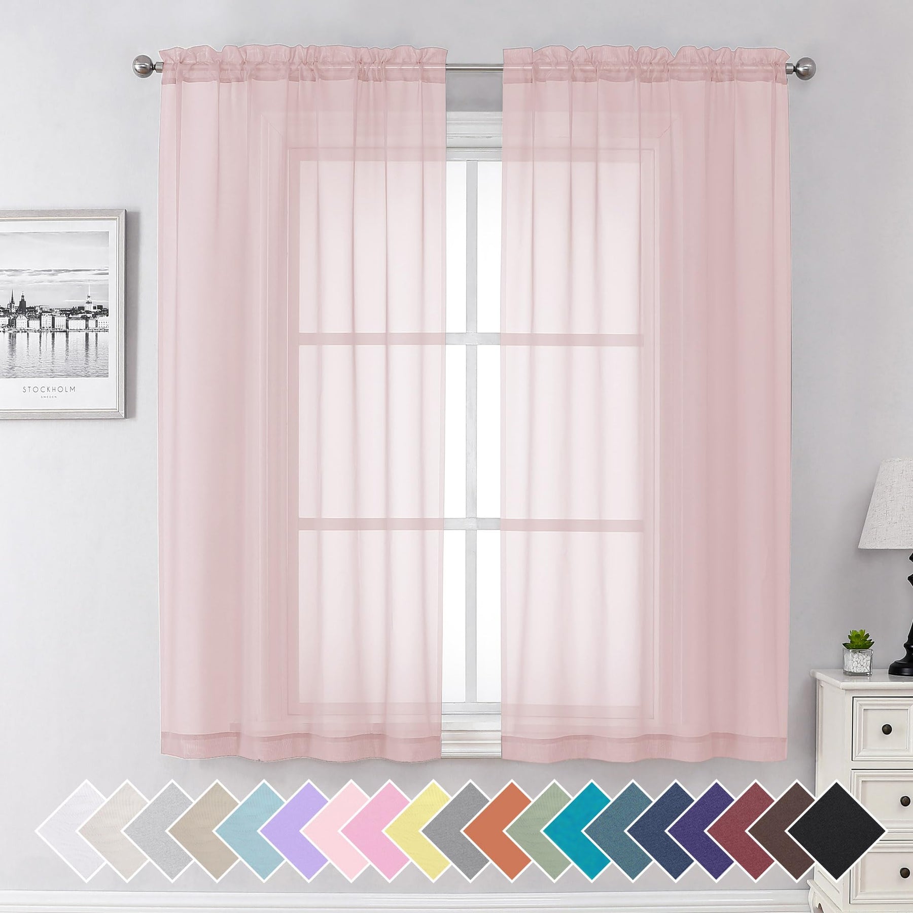 Airy Sheer Voile Curtains Set for Living Room & Bedroom