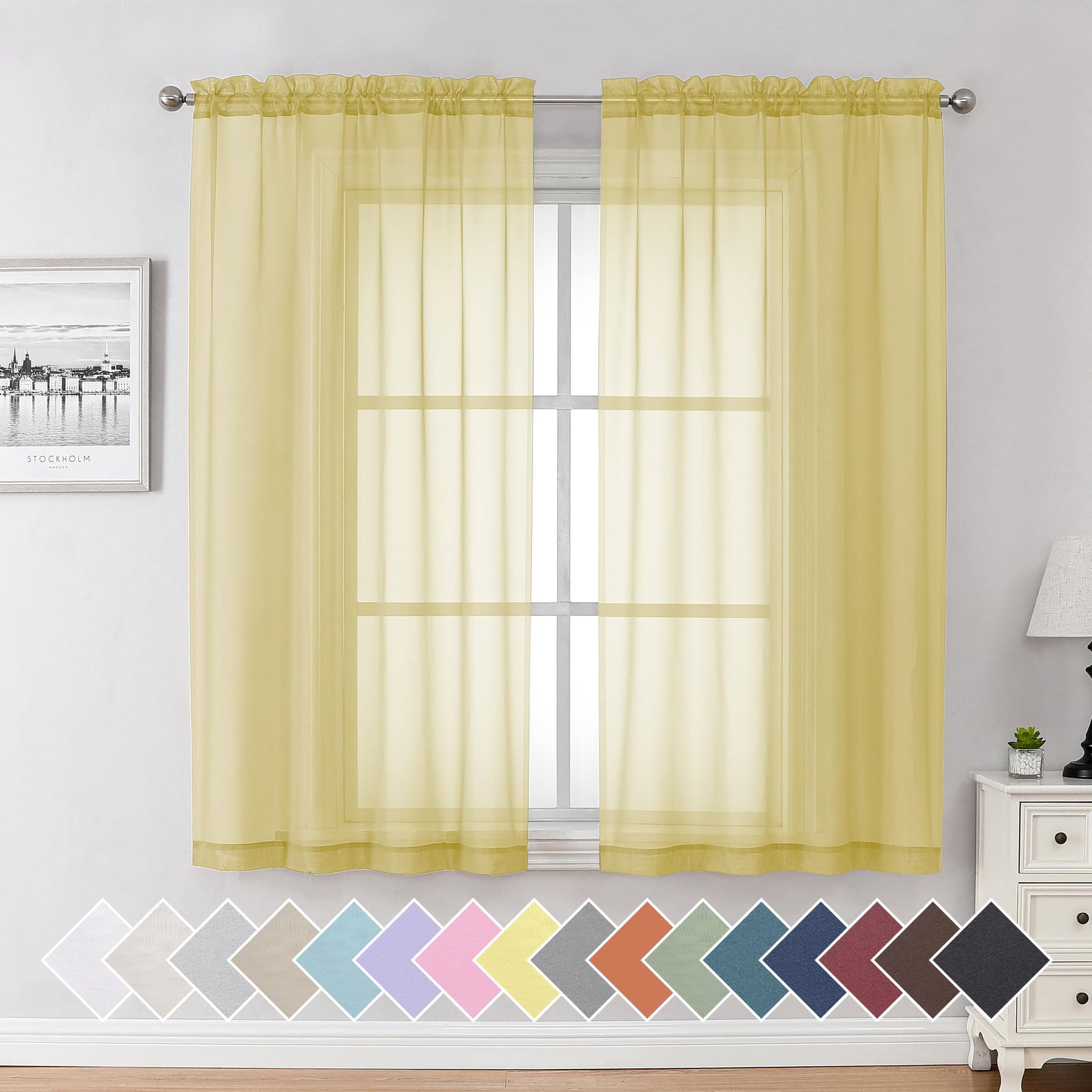 Airy Sheer Voile Curtains Set for Living Room & Bedroom
