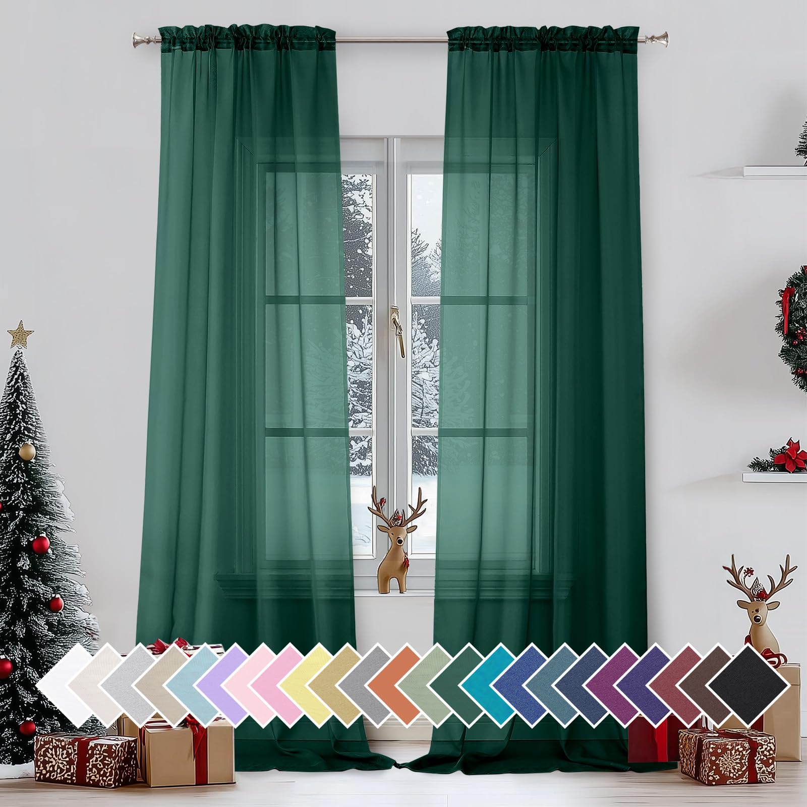 Airy Sheer Voile Curtains Set for Living Room & Bedroom