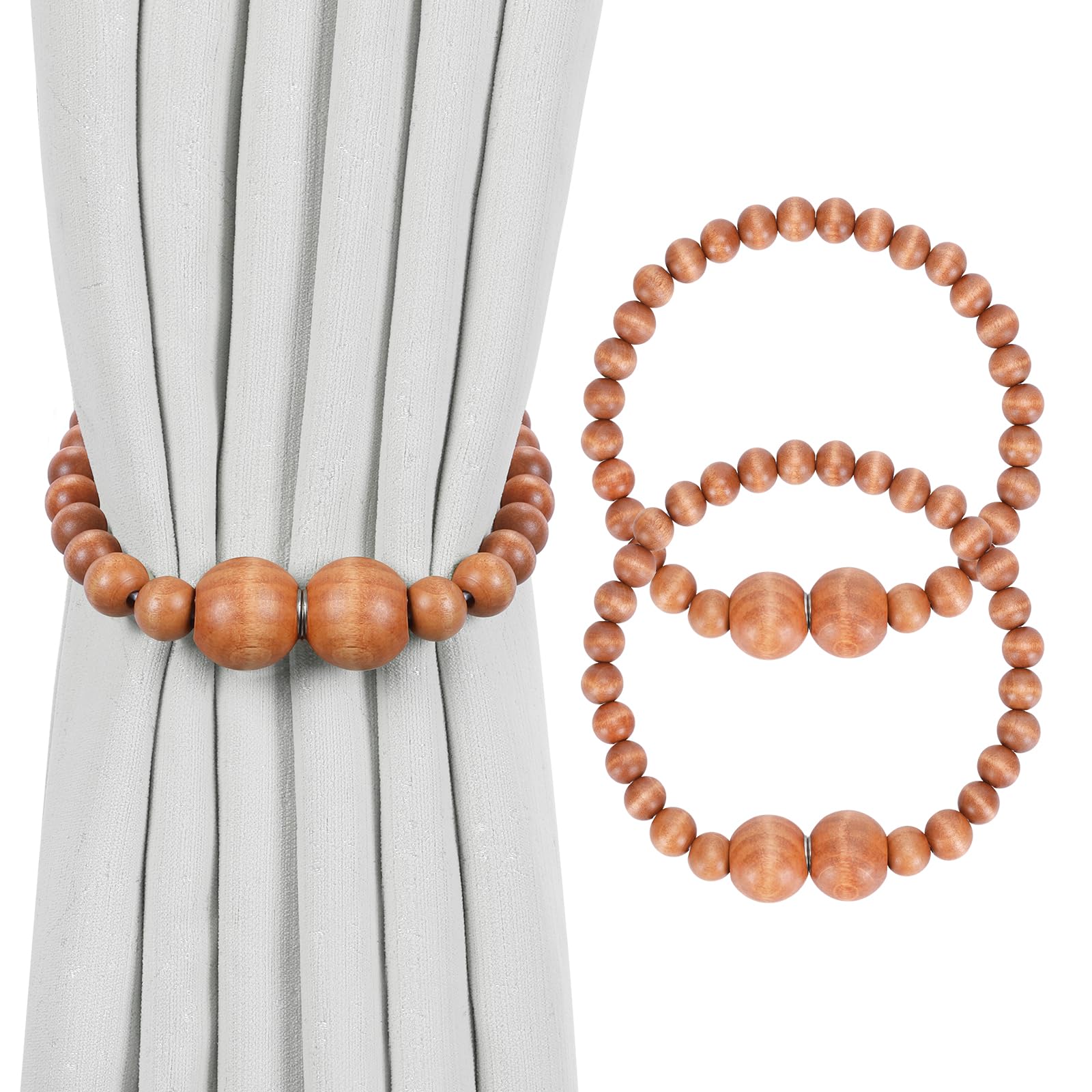 Boho Wood Bead Magnetic Curtain Tiebacks