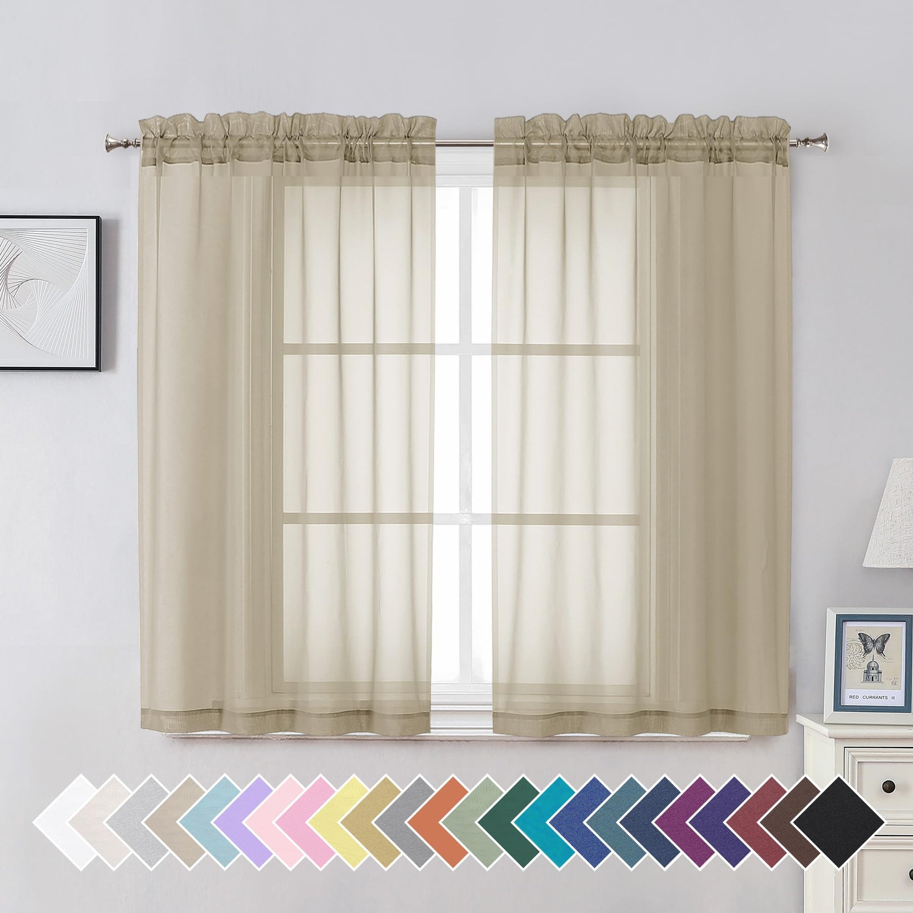 Airy Sheer Voile Curtains Set for Living Room & Bedroom