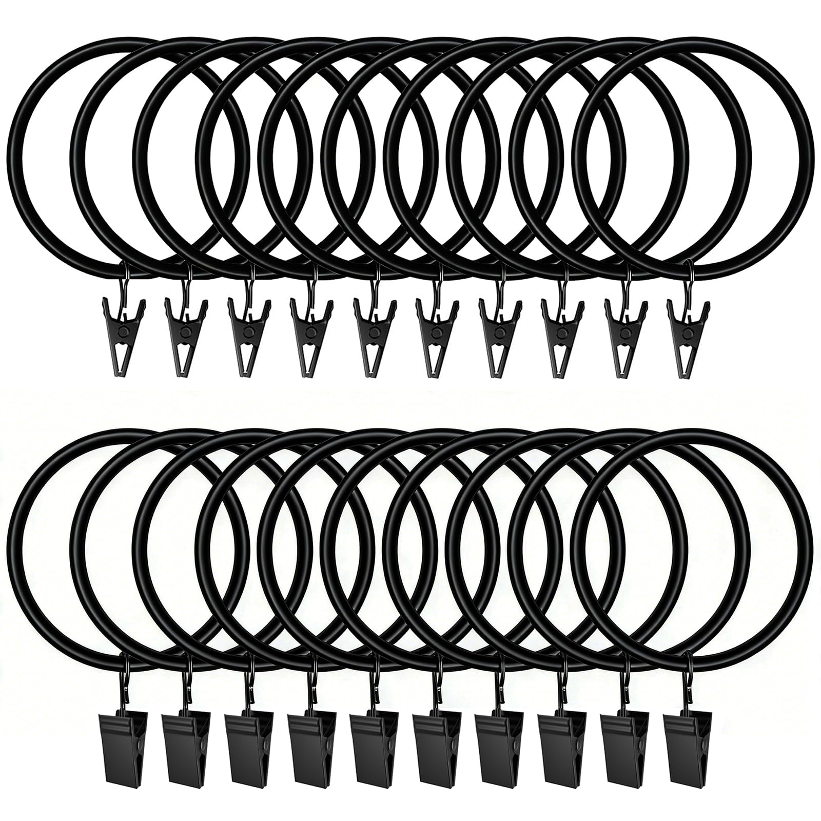 Curtain Rings with Clips Hooks, Drapery Rings Stainless Steel Metal Curtain Hangers Clips