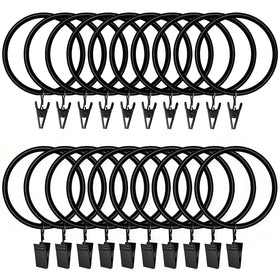 Curtain Rings with Clips Hooks, Drapery Rings Stainless Steel Metal Curtain Hangers Clips
