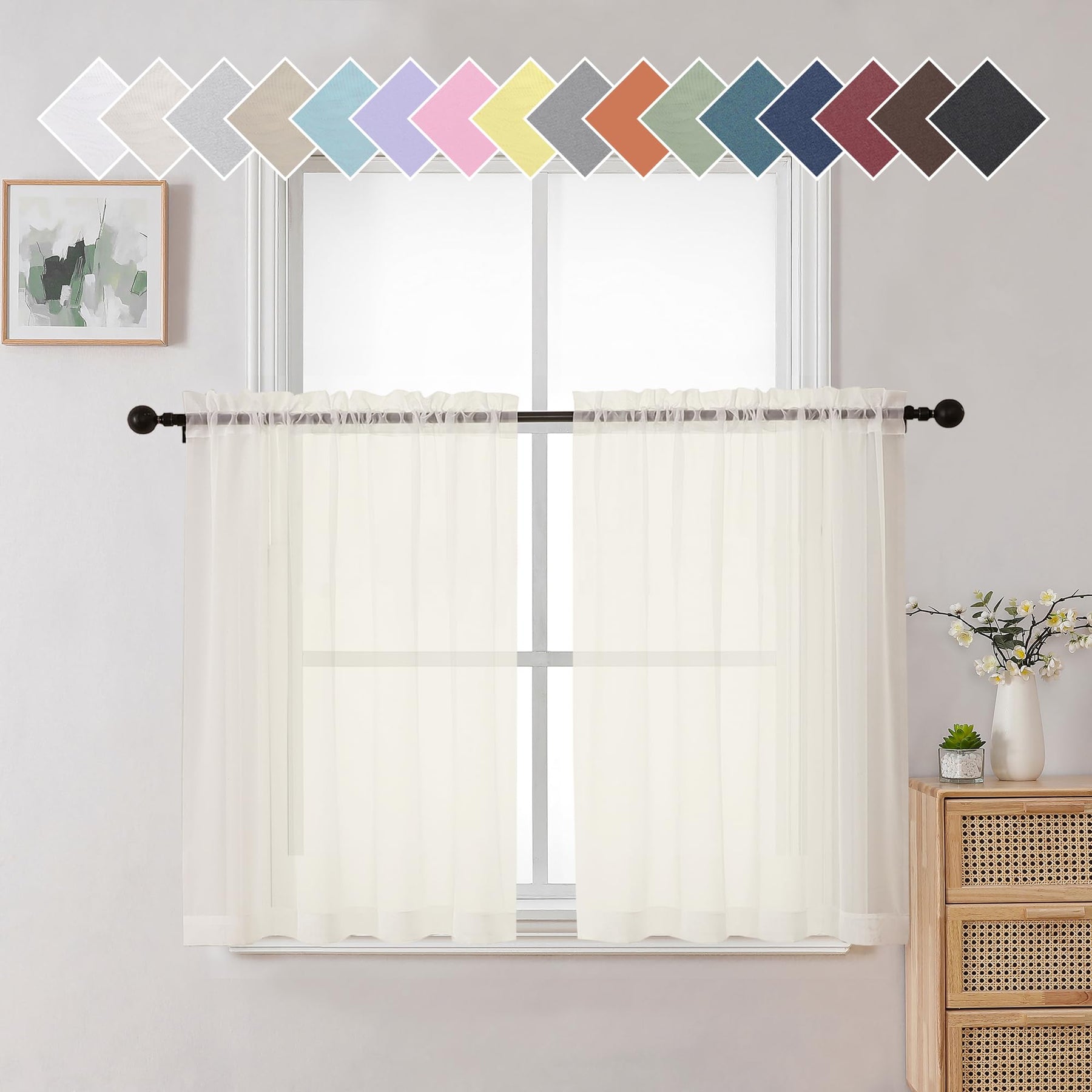Airy Sheer Voile Curtains Set for Living Room & Bedroom
