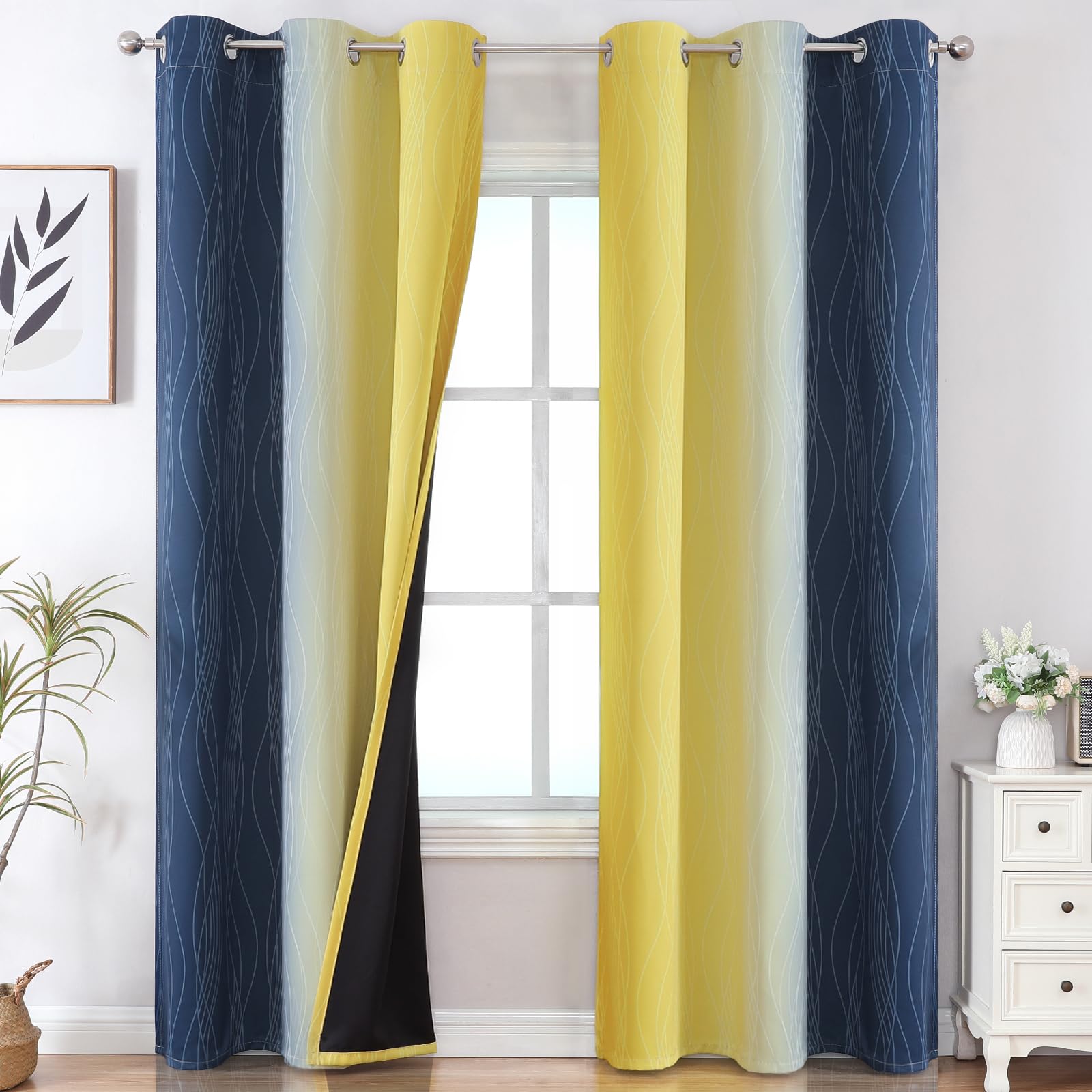 Estelar Textiler Ombre Blackout Curtains for Bedroom 2 Panels Set