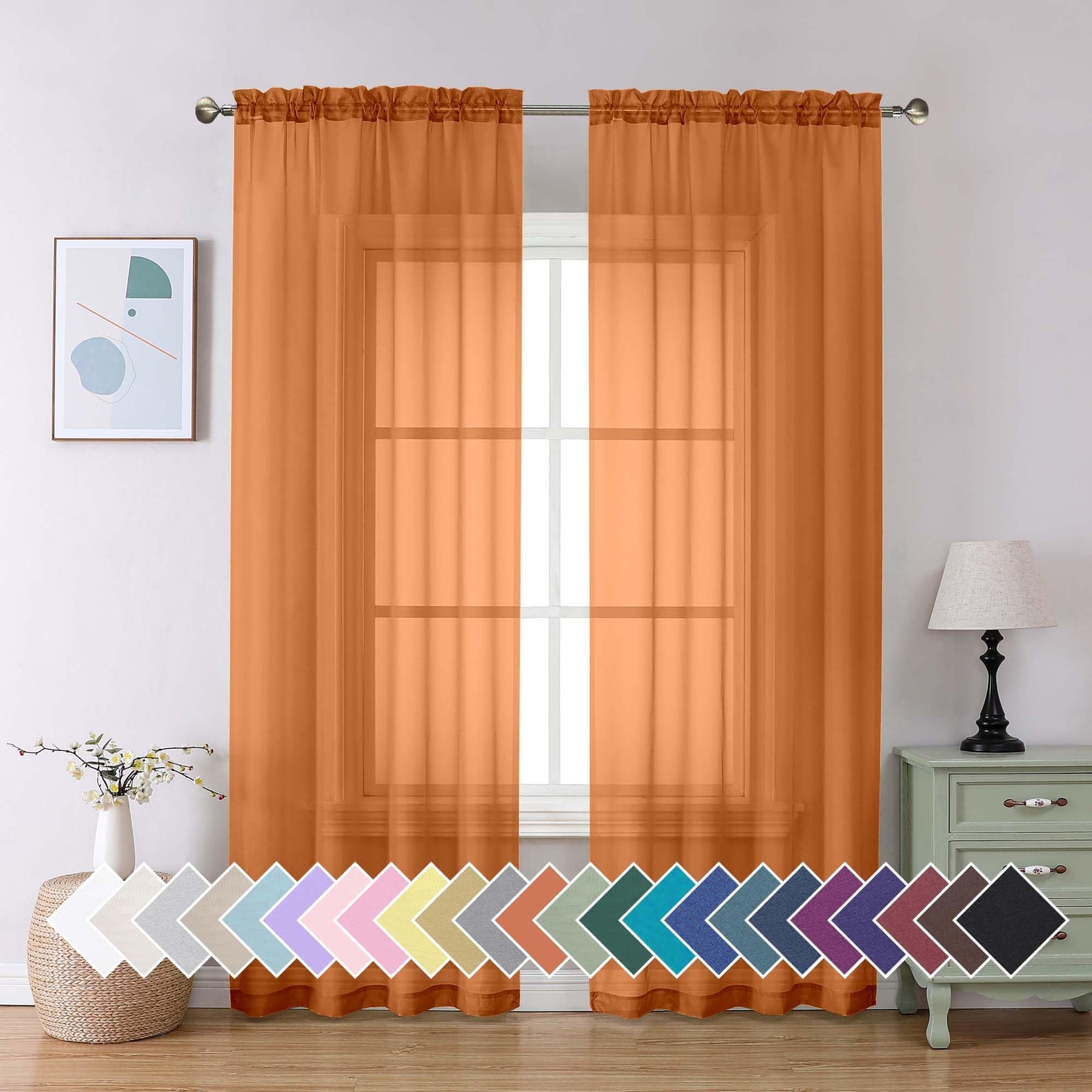 Airy Sheer Voile Curtains Set for Living Room & Bedroom