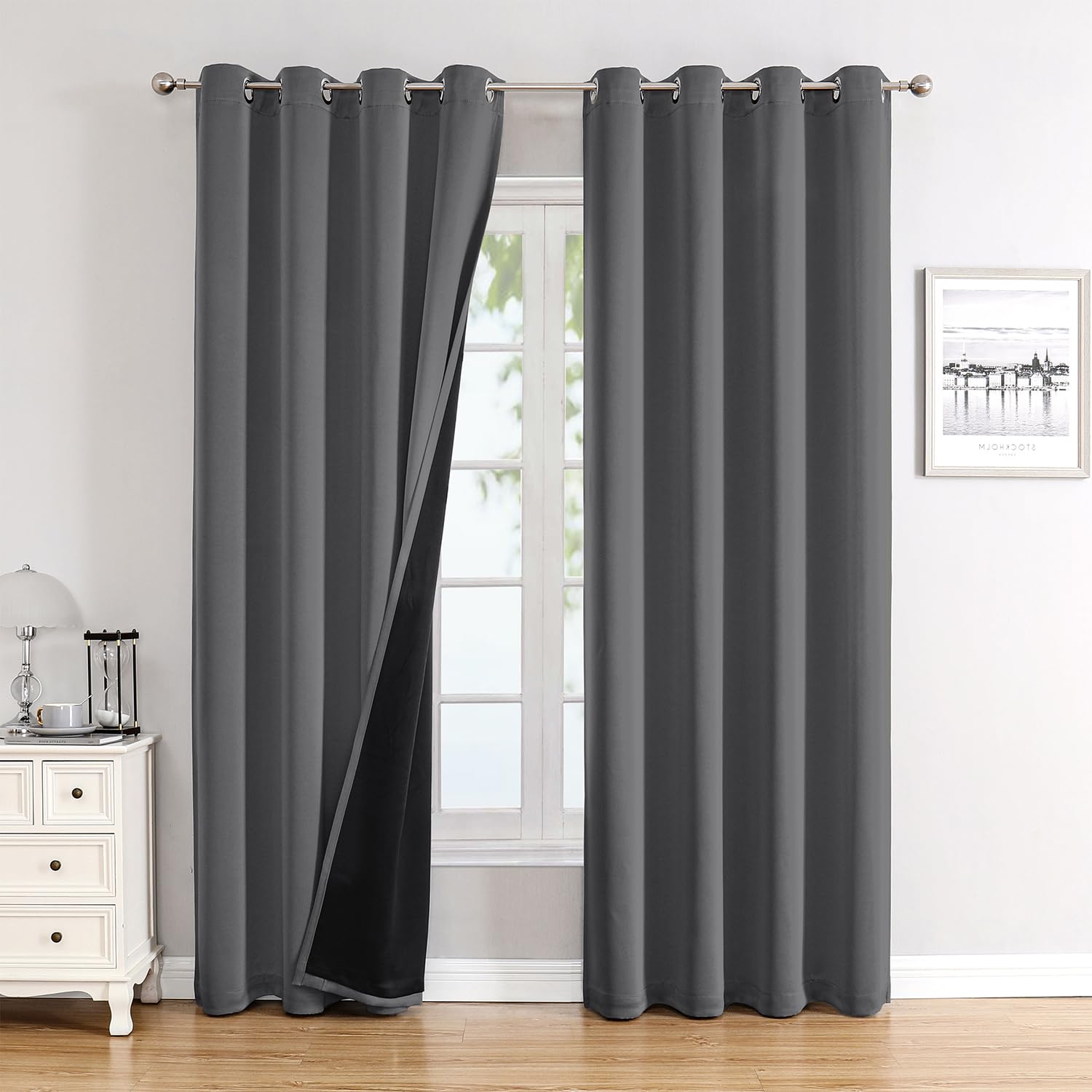 100% Blackout Thermal Insulated Grommet Curtains Set