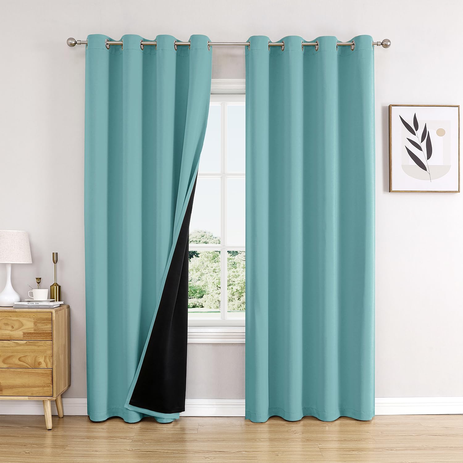 100% Blackout Thermal Insulated Grommet Curtains Set