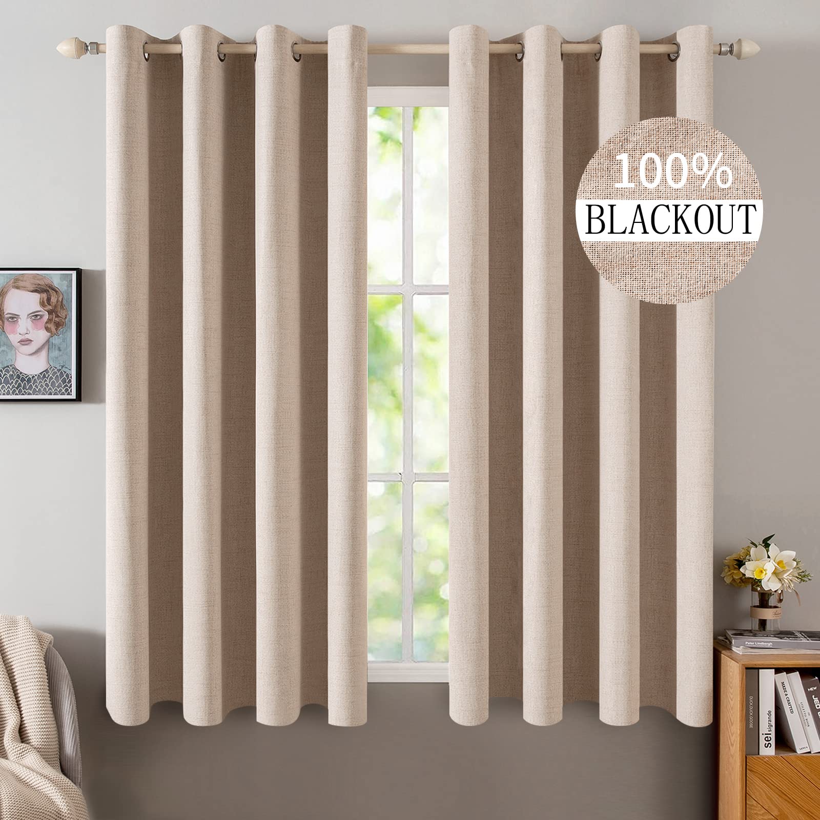 100% Blackout Linen Curtains for Bedroom & Living Room