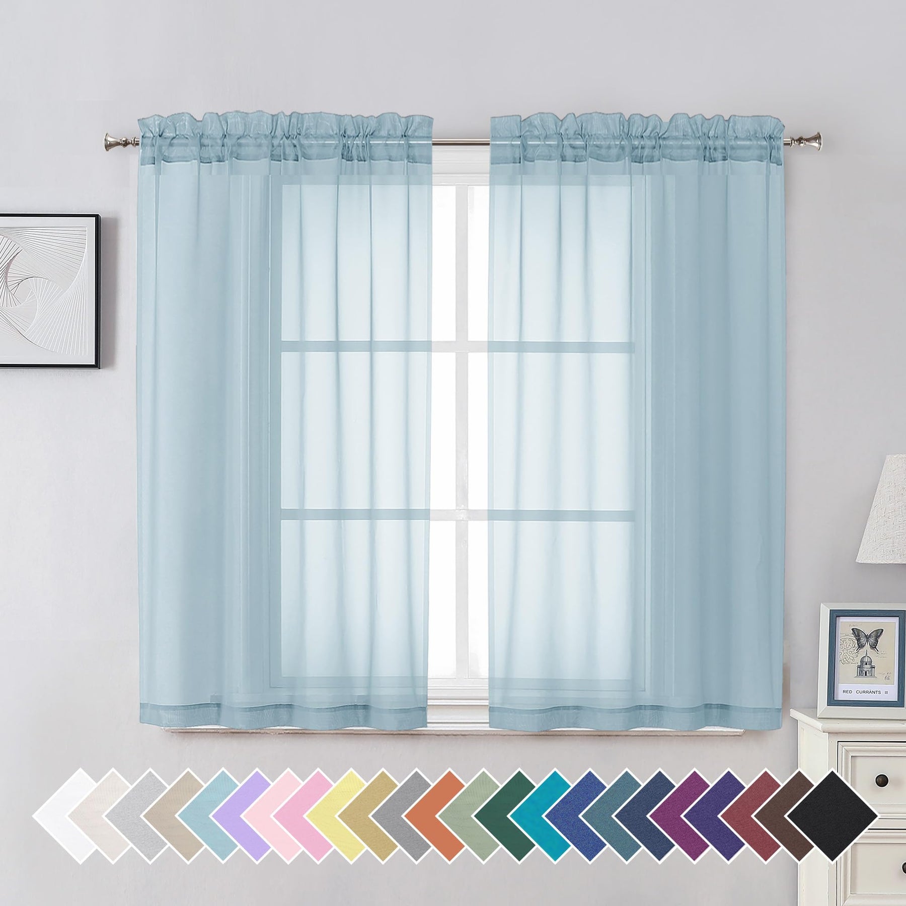 Airy Sheer Voile Curtains Set for Living Room & Bedroom