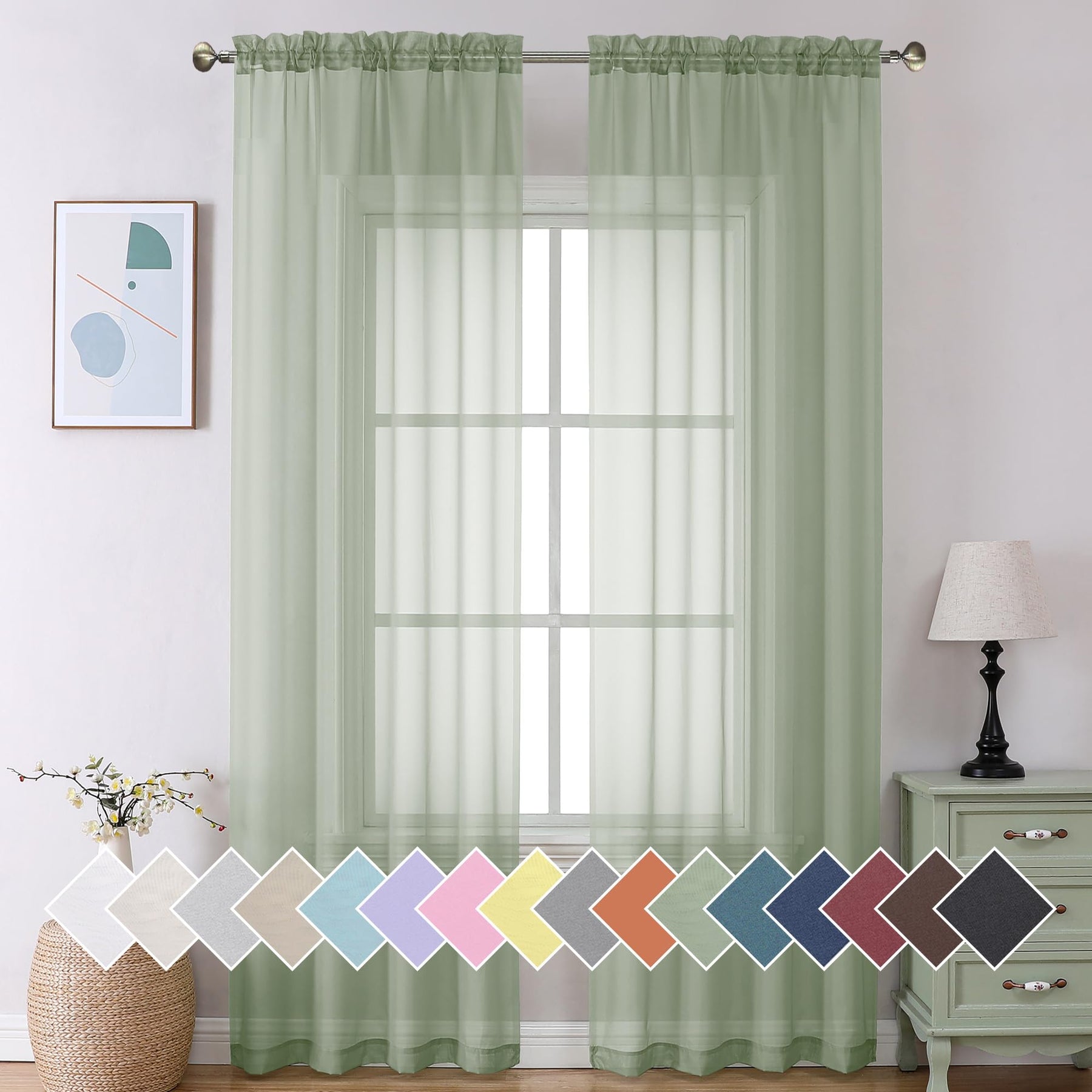 Airy Sheer Voile Curtains Set for Living Room & Bedroom