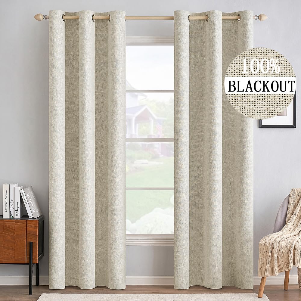 100% Blackout Linen Curtains for Bedroom & Living Room