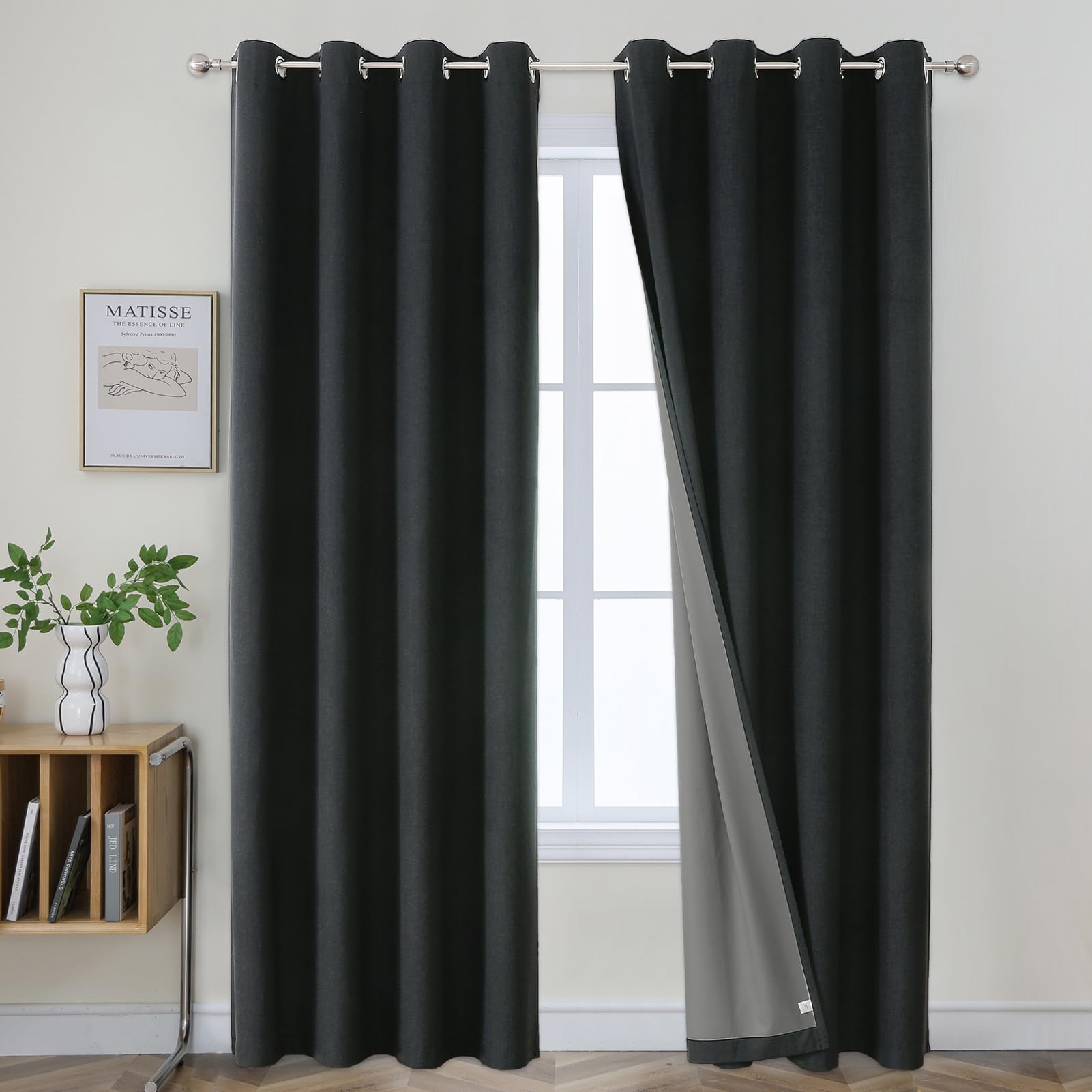 Joydeco 52 Inch Wide Bedroom 100% Faxu Linen Textured Privacy Curtains
