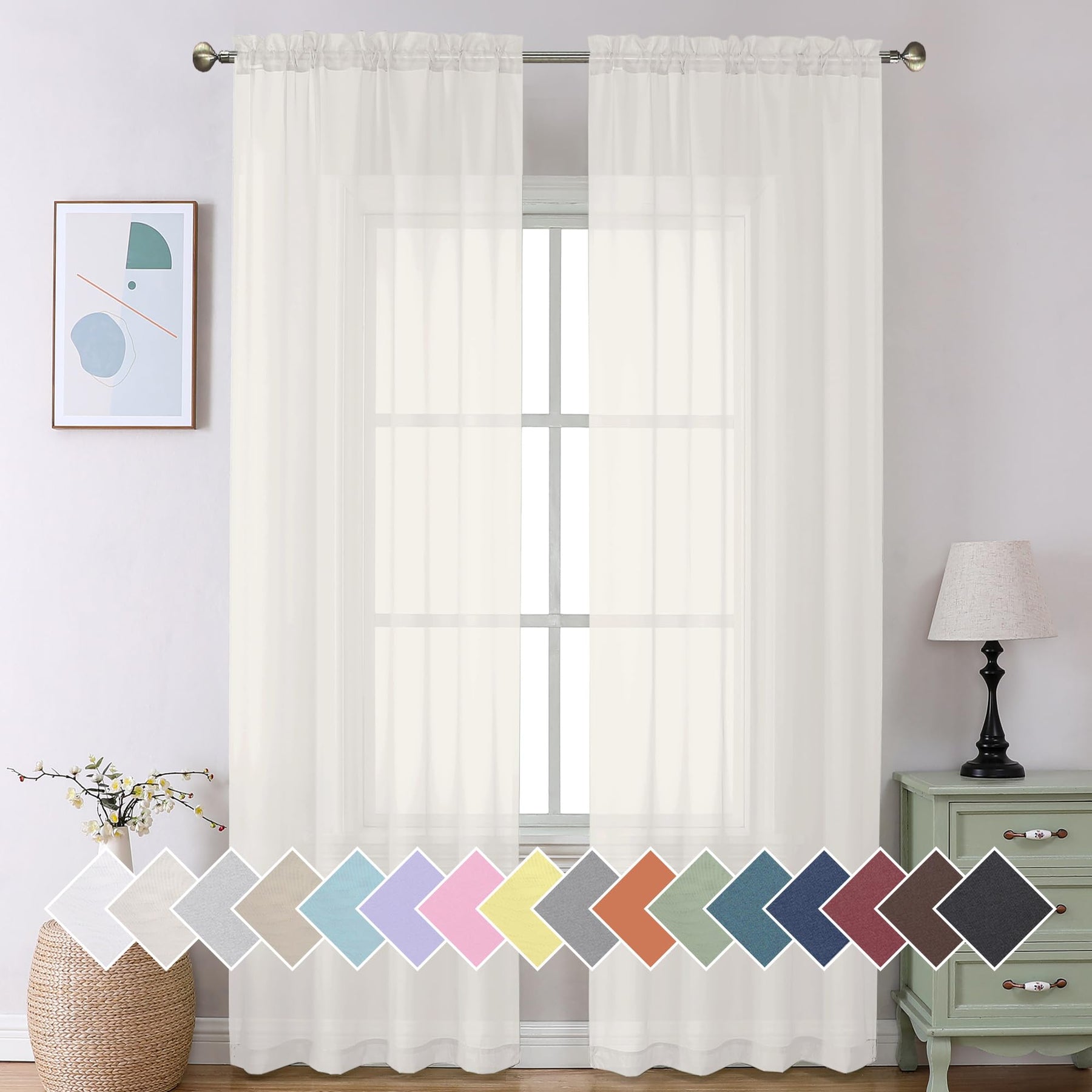 Airy Sheer Voile Curtains Set for Living Room & Bedroom