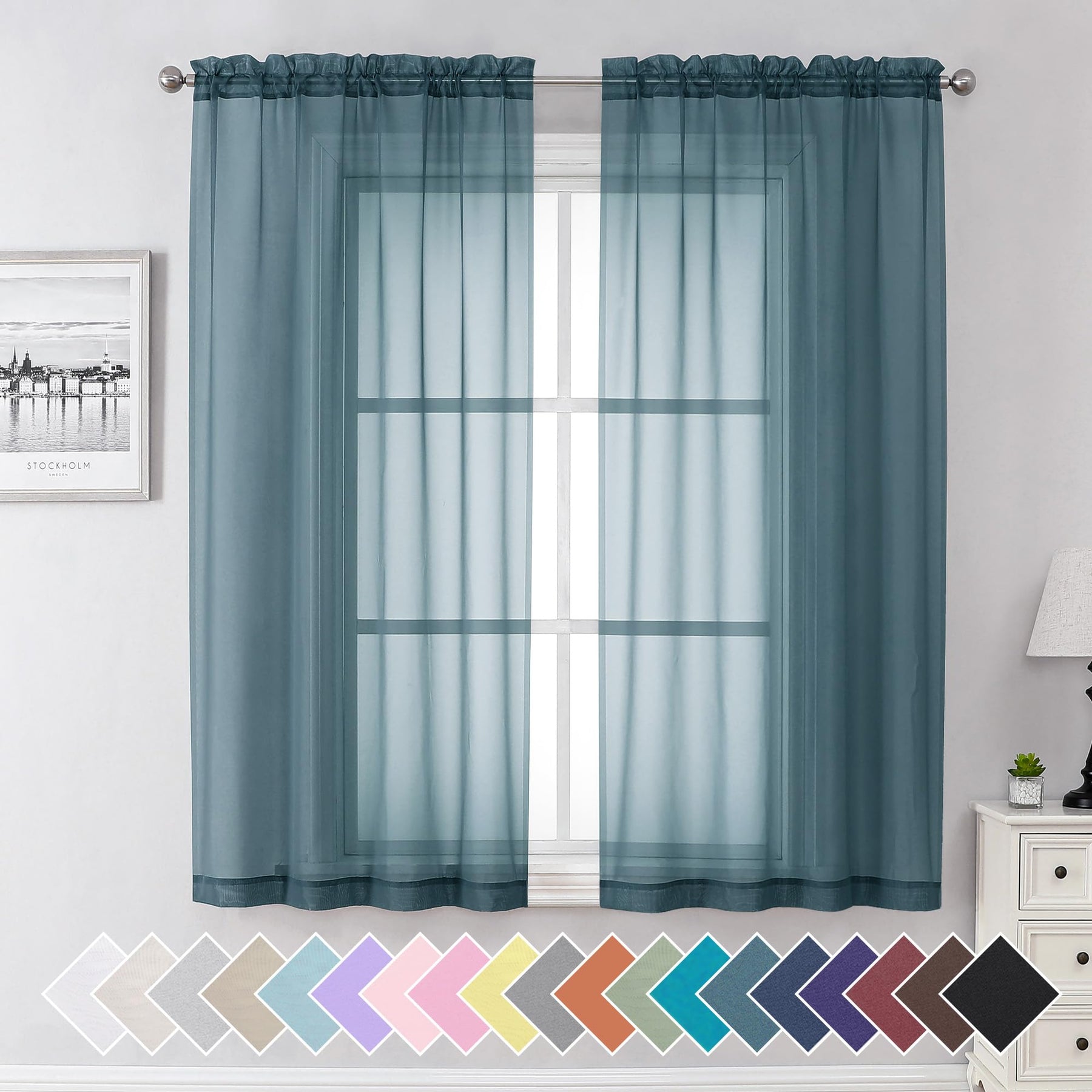 Airy Sheer Voile Curtains Set for Living Room & Bedroom