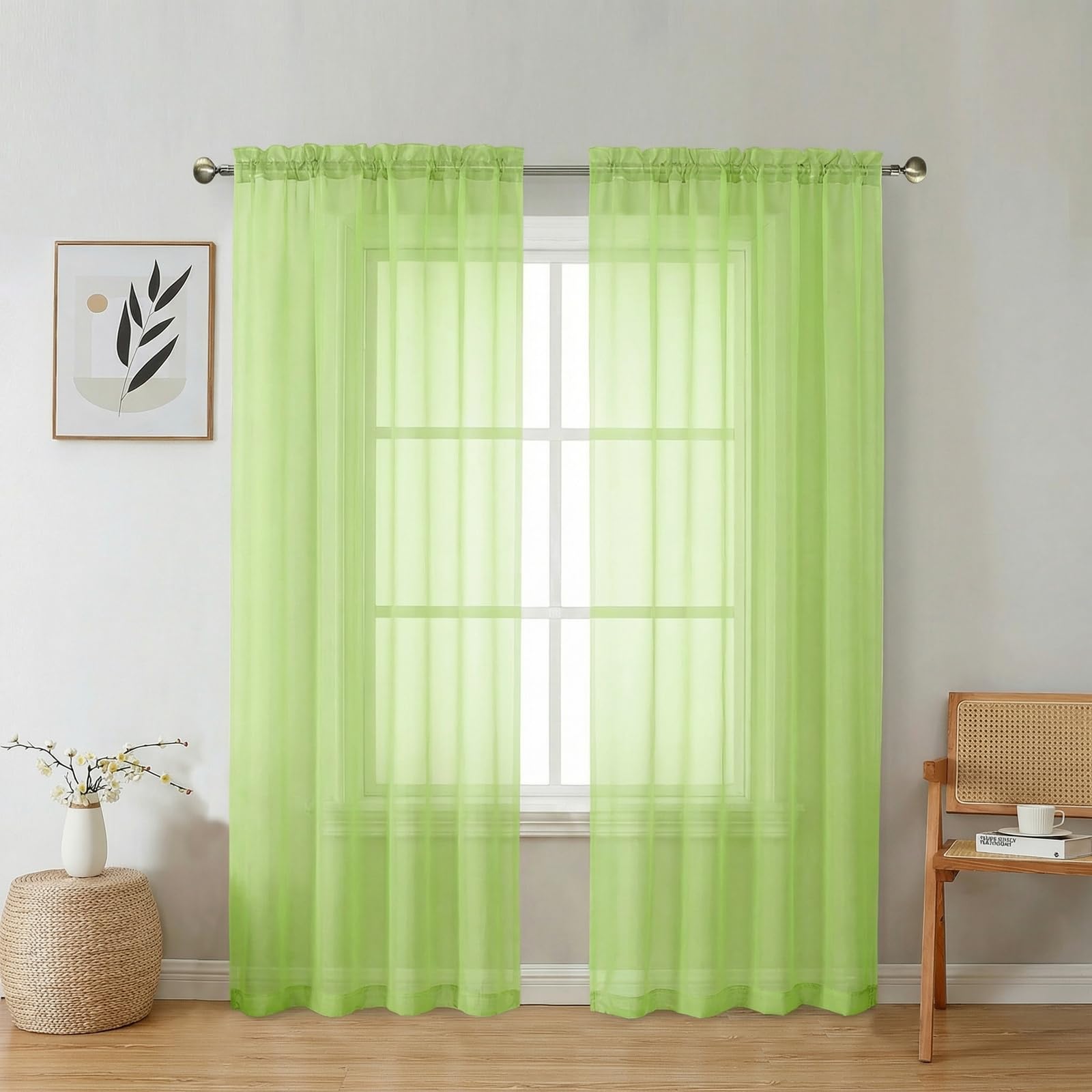 Airy Sheer Voile Curtains Set for Living Room & Bedroom