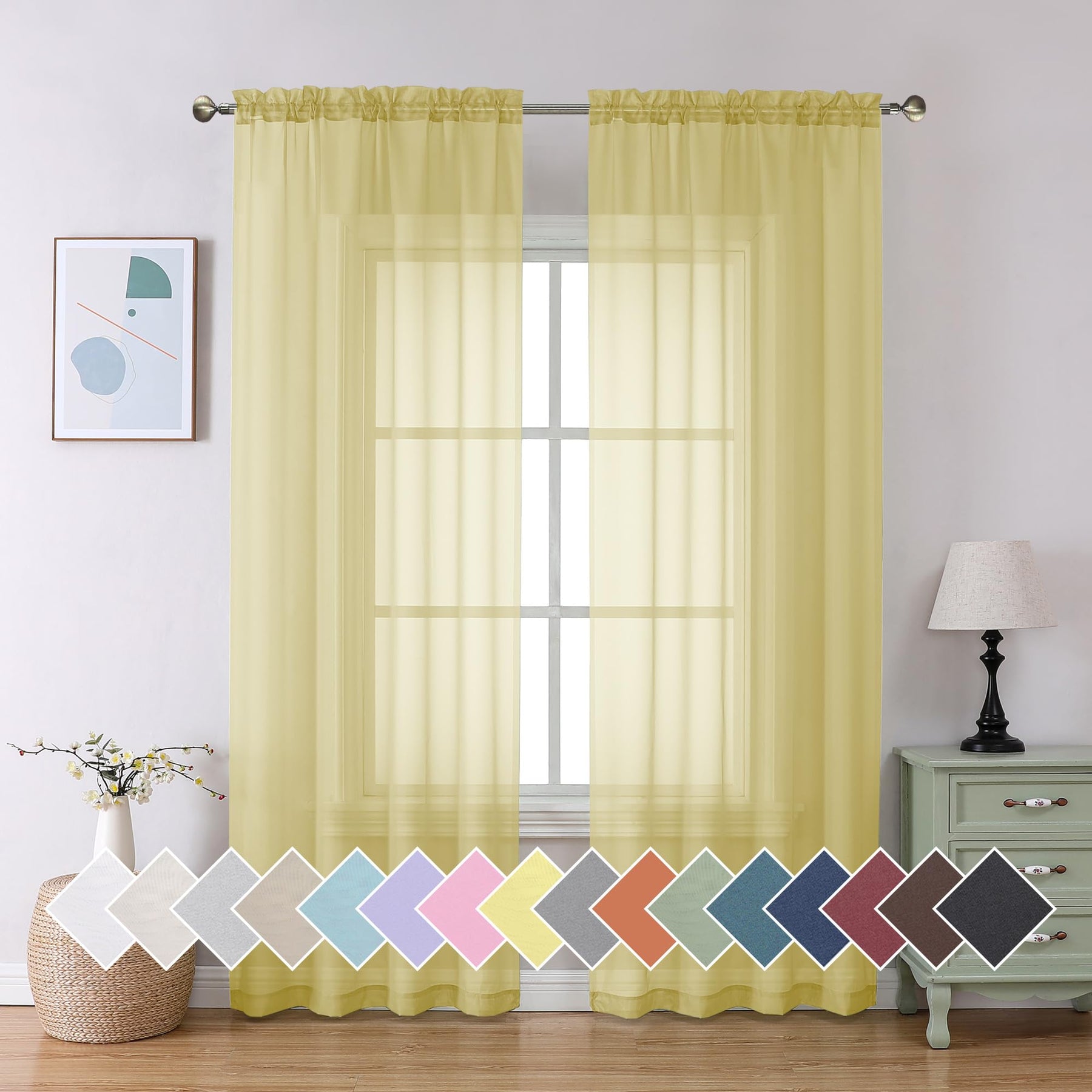 Airy Sheer Voile Curtains Set for Living Room & Bedroom