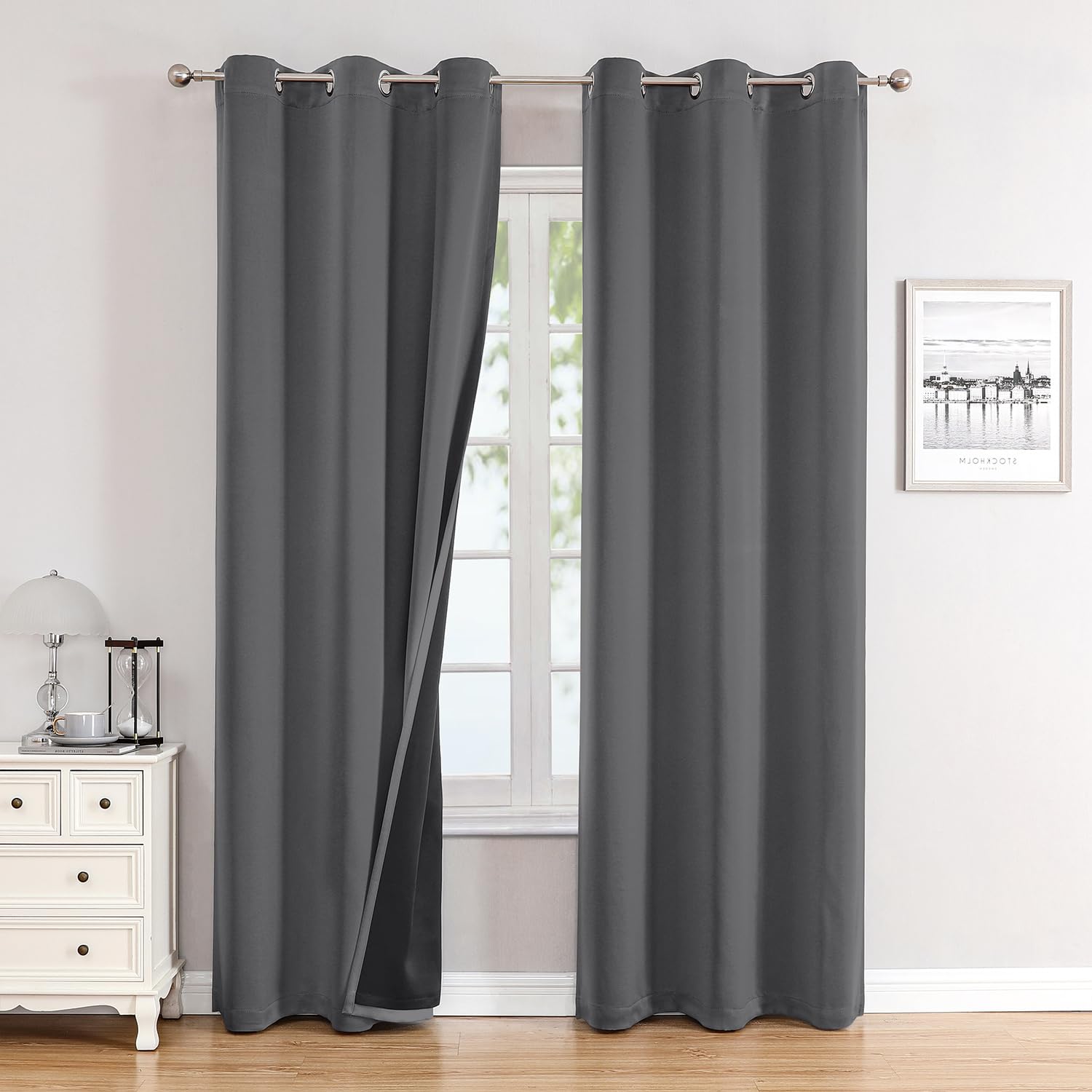 100% Blackout Thermal Insulated Grommet Curtains Set