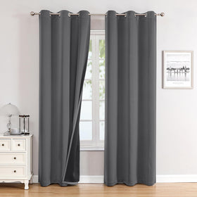 100% Blackout Thermal Insulated Grommet Curtains Set