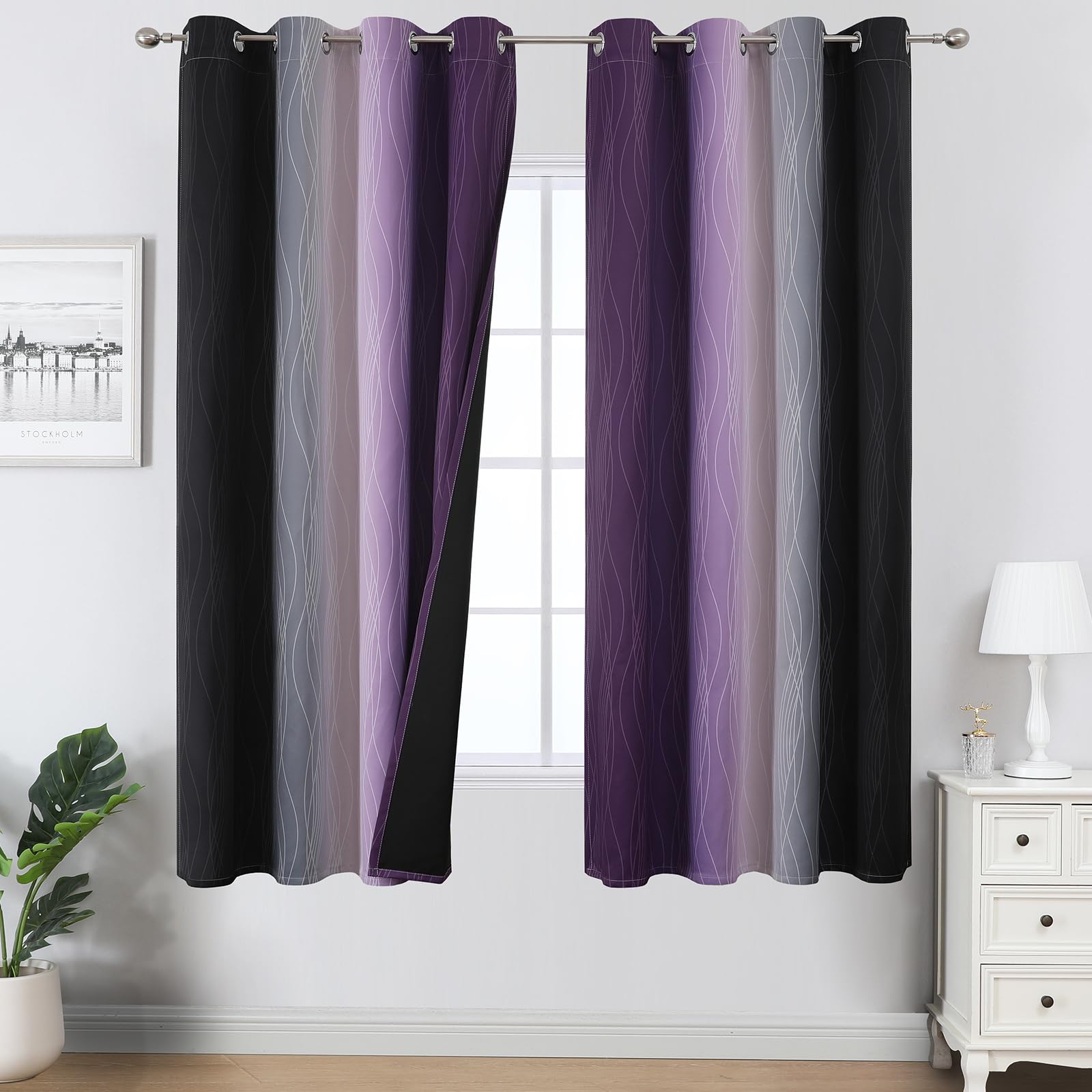 Estelar Textiler Ombre Blackout Curtains for Bedroom 2 Panels Set