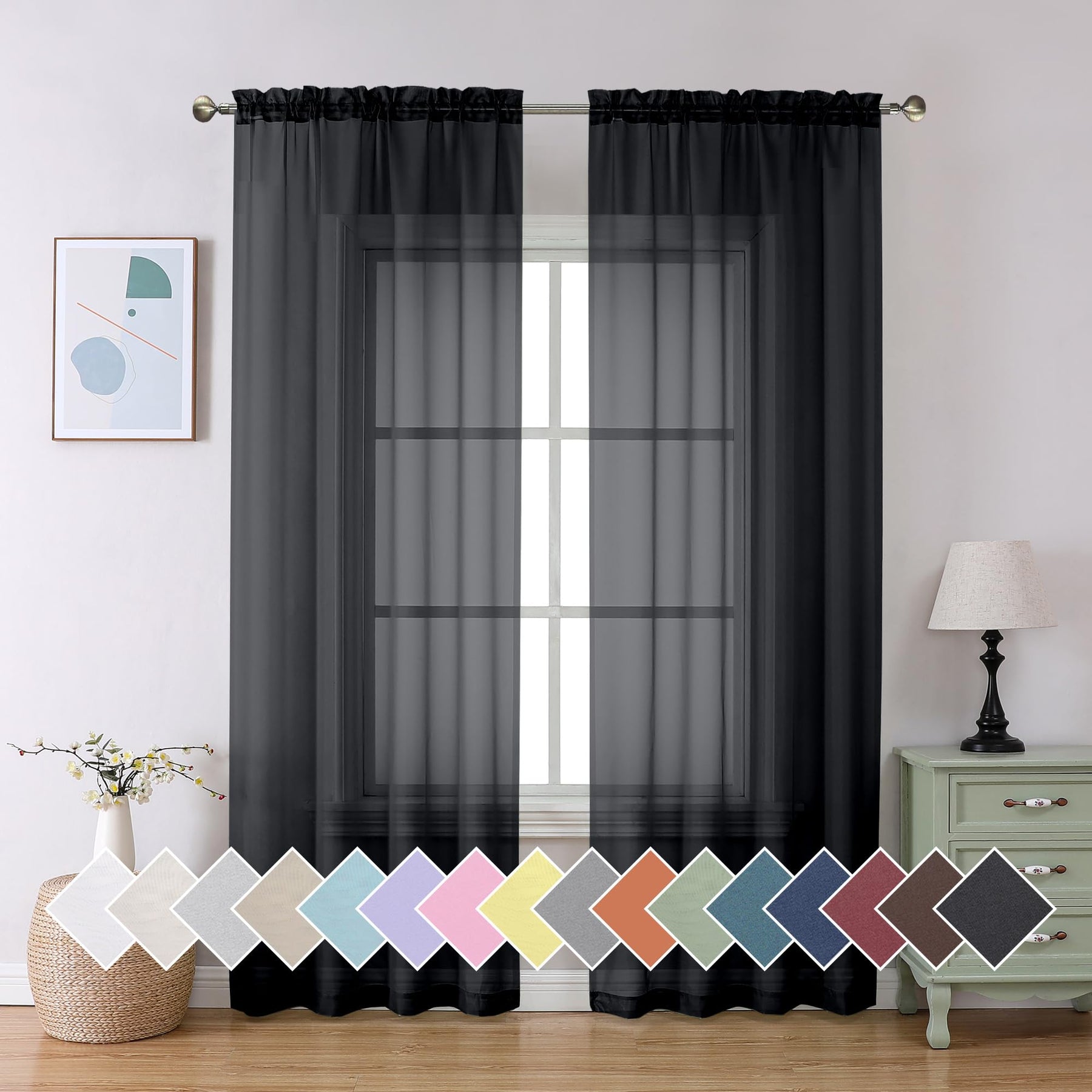 Airy Sheer Voile Curtains Set for Living Room & Bedroom