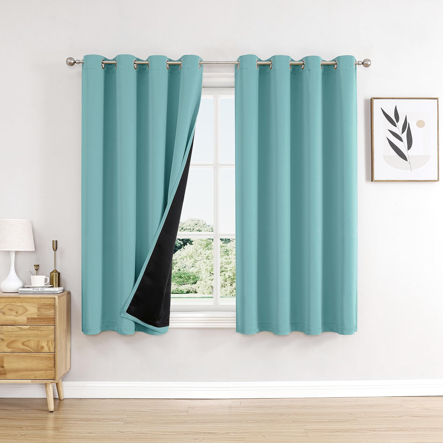 100% Blackout Thermal Insulated Grommet Curtains Set