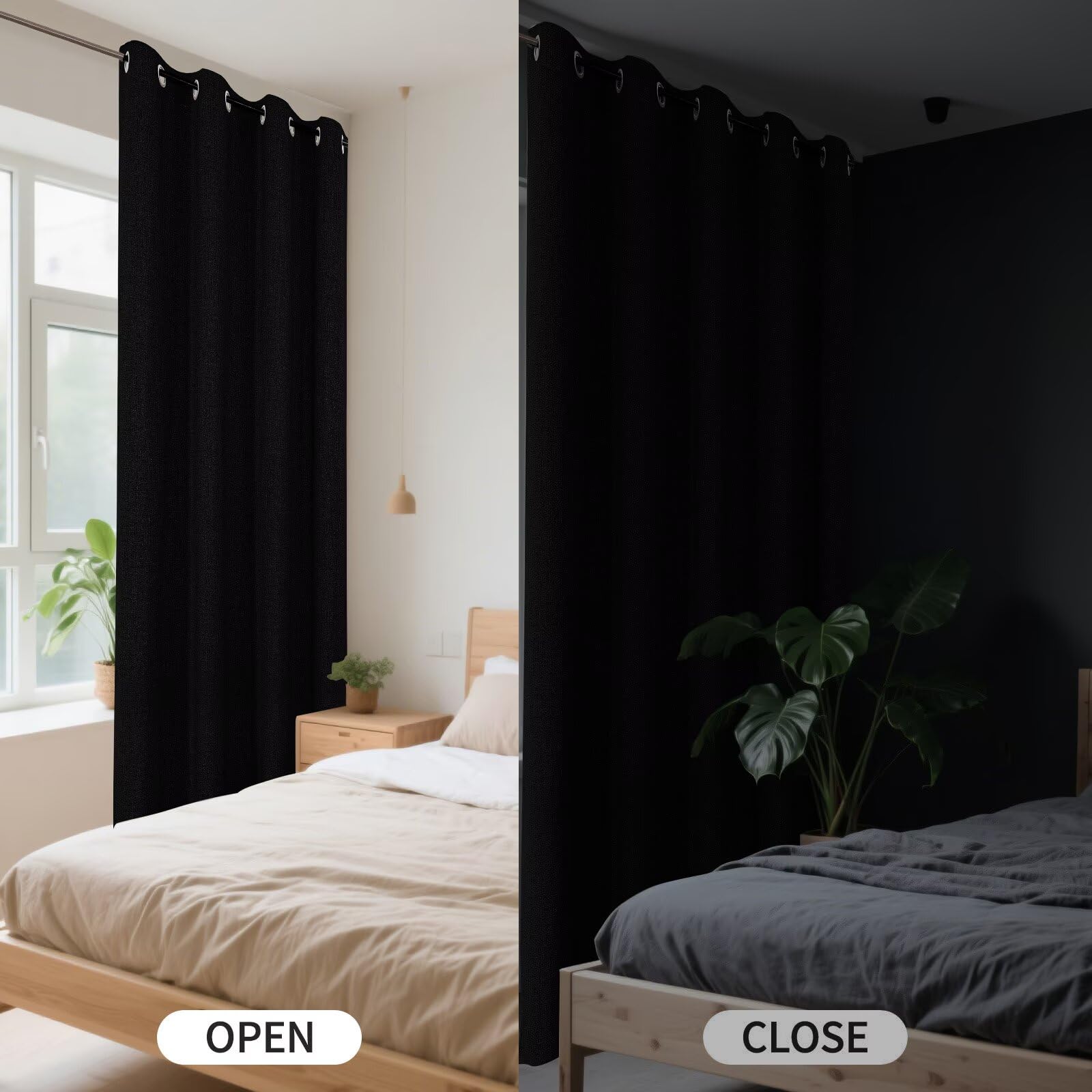 Full Blackout Faux Linen Grommet Curtains