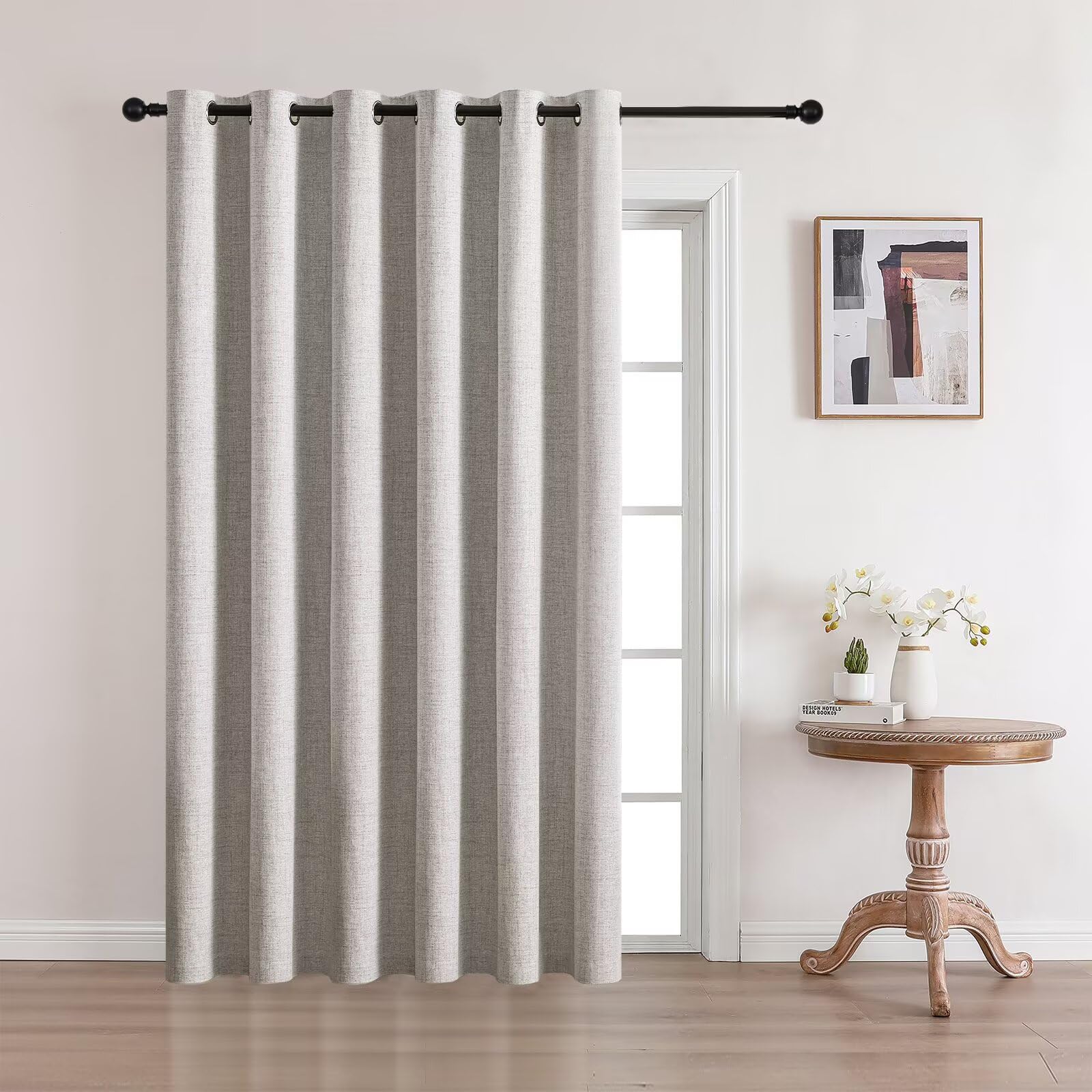 Full Blackout Faux Linen Grommet Curtains