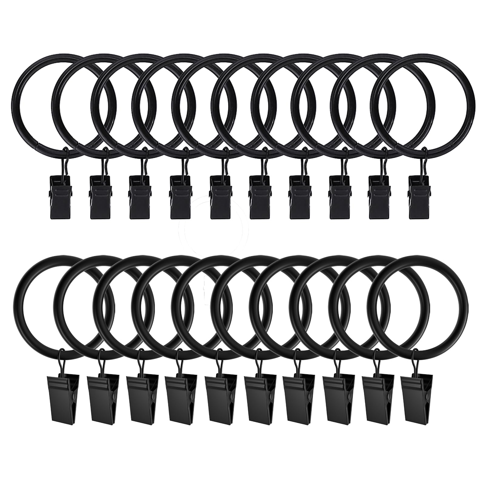 Curtain Rings with Clips Hooks, Drapery Rings Stainless Steel Metal Curtain Hangers Clips