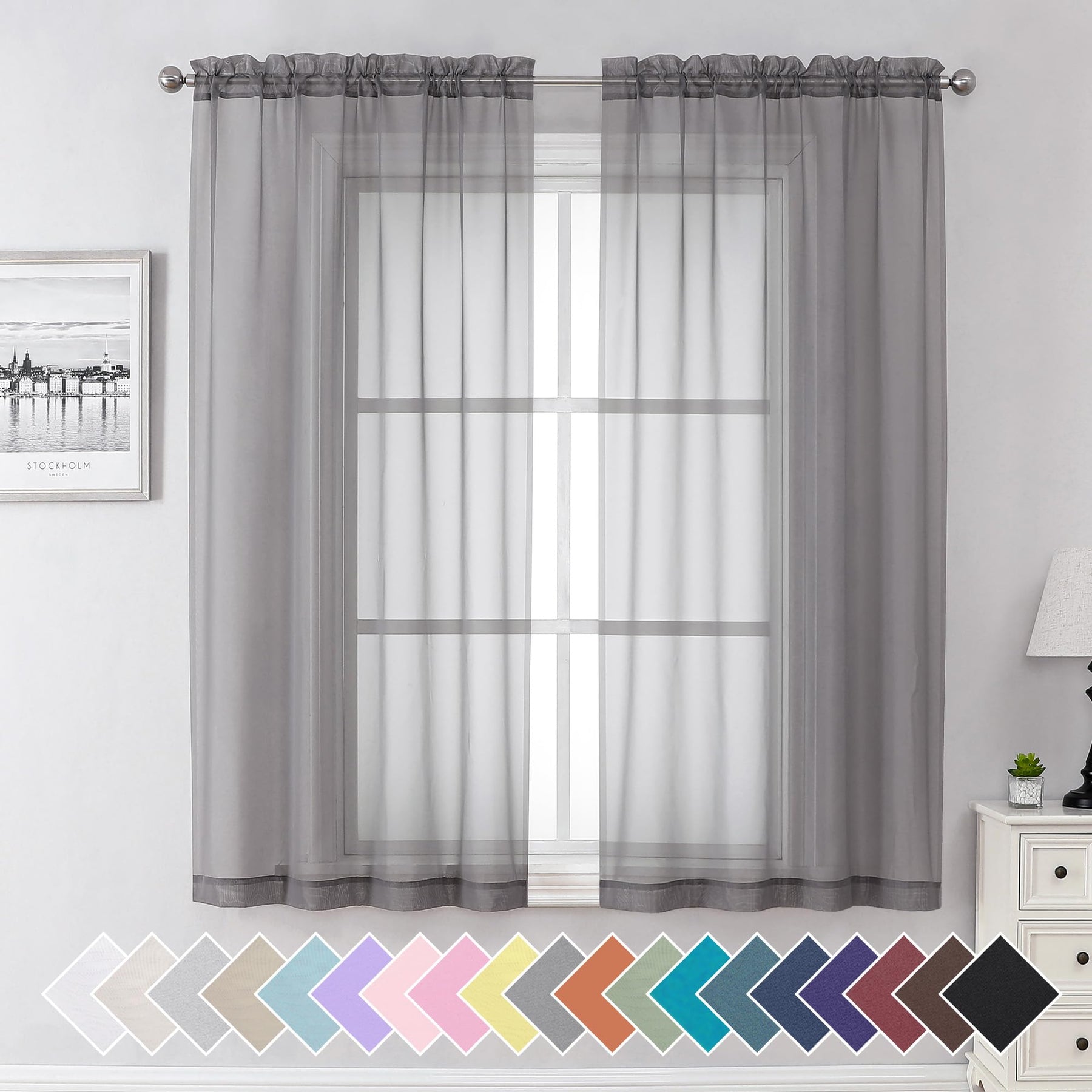 Airy Sheer Voile Curtains Set for Living Room & Bedroom