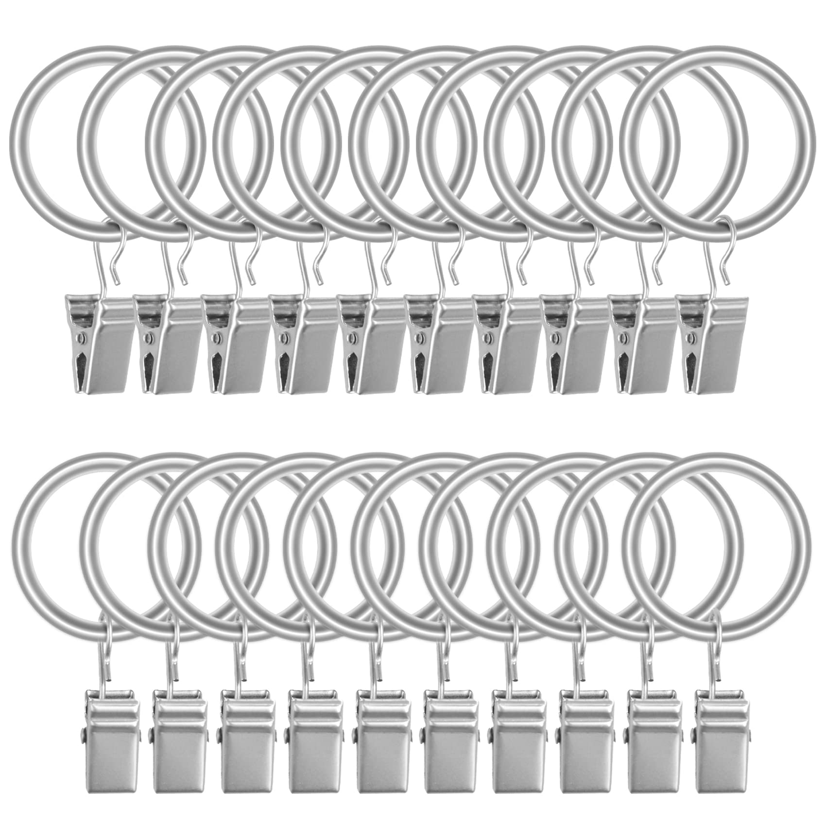 Curtain Rings with Clips Hooks, Drapery Rings Stainless Steel Metal Curtain Hangers Clips