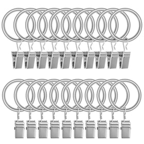 Curtain Rings with Clips Hooks, Drapery Rings Stainless Steel Metal Curtain Hangers Clips