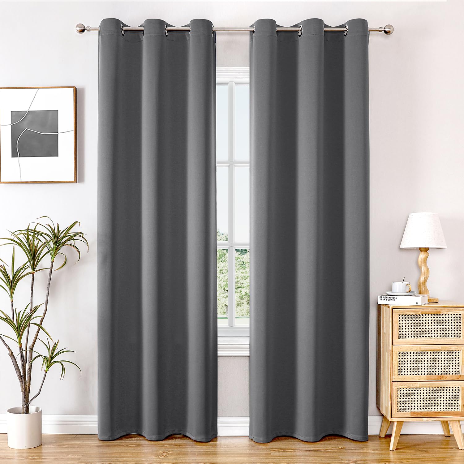 Grommet Blackout Curtains Set for Bedroom & Living Room