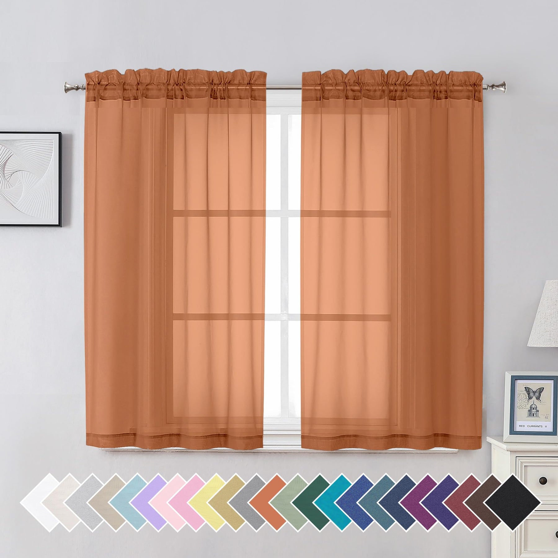 Airy Sheer Voile Curtains Set for Living Room & Bedroom