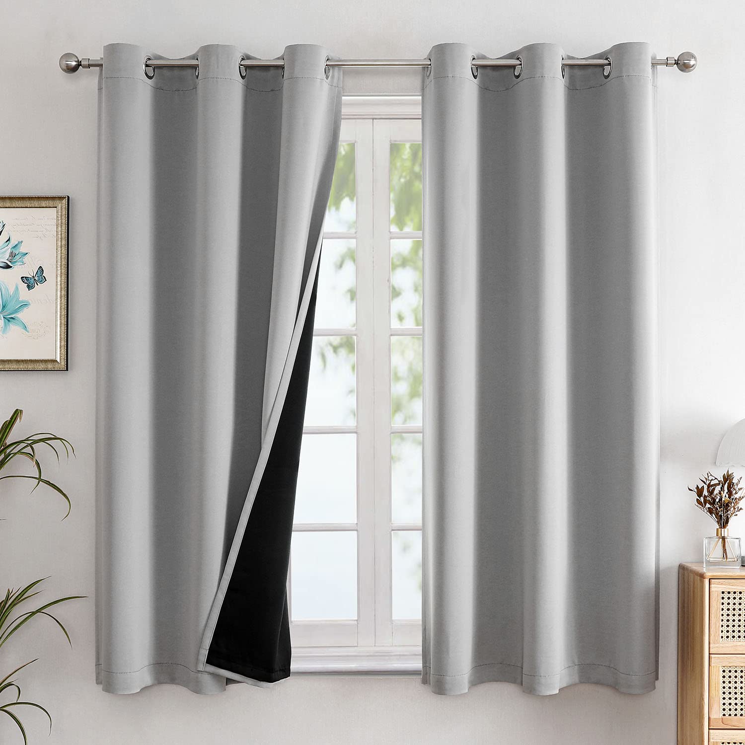 100% Blackout Thermal Insulated Grommet Curtains Set