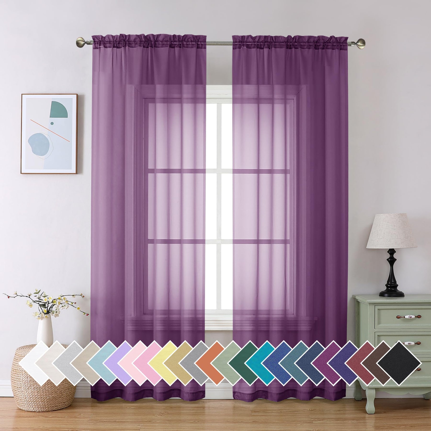 Airy Sheer Voile Curtains Set for Living Room & Bedroom